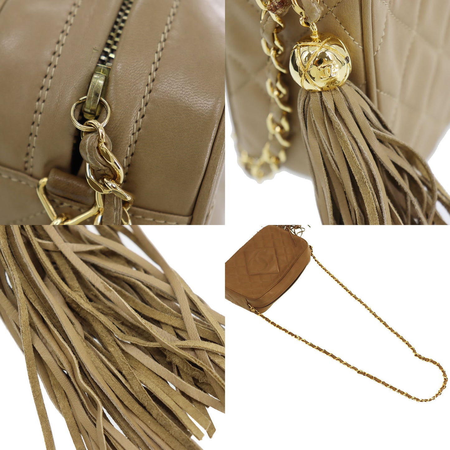 CHANEL Matelasse Shoulder Bag Crossbody Beige Lambskin #CG350