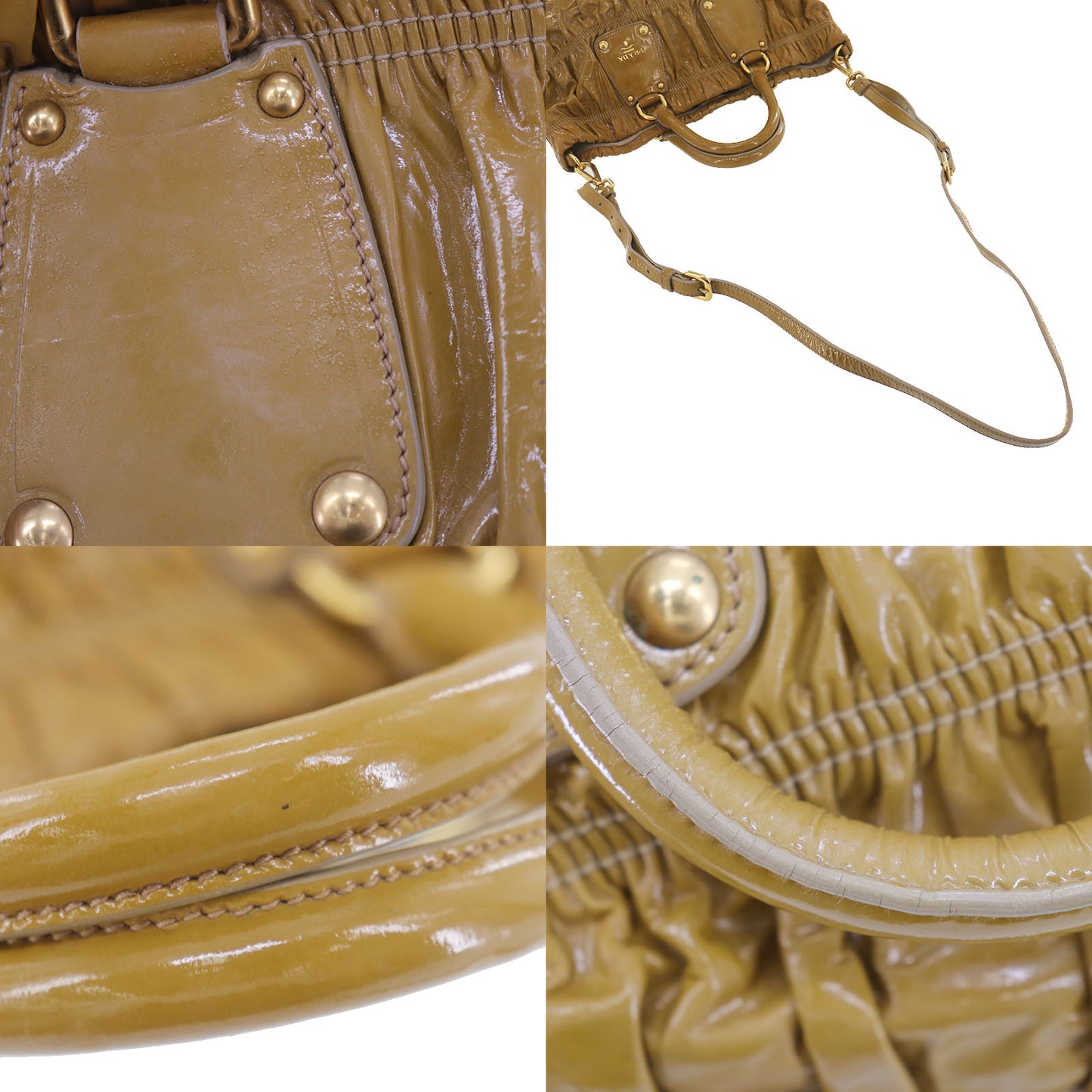 PRADA Gather 2way Shoulder Handbag Brown Patent Leather #EH304