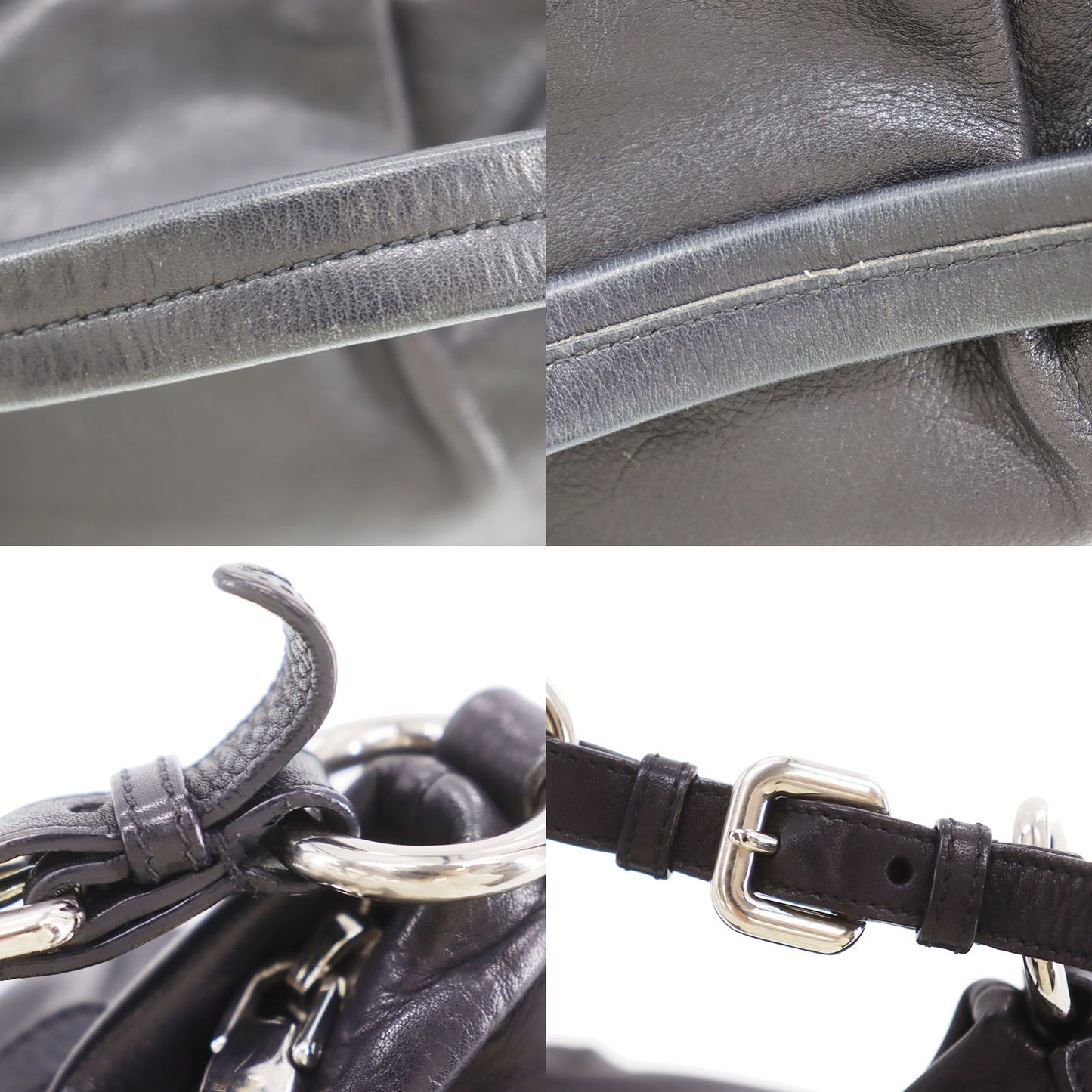 PRADA Logos Shoulder Handbag Black Leather #ED81