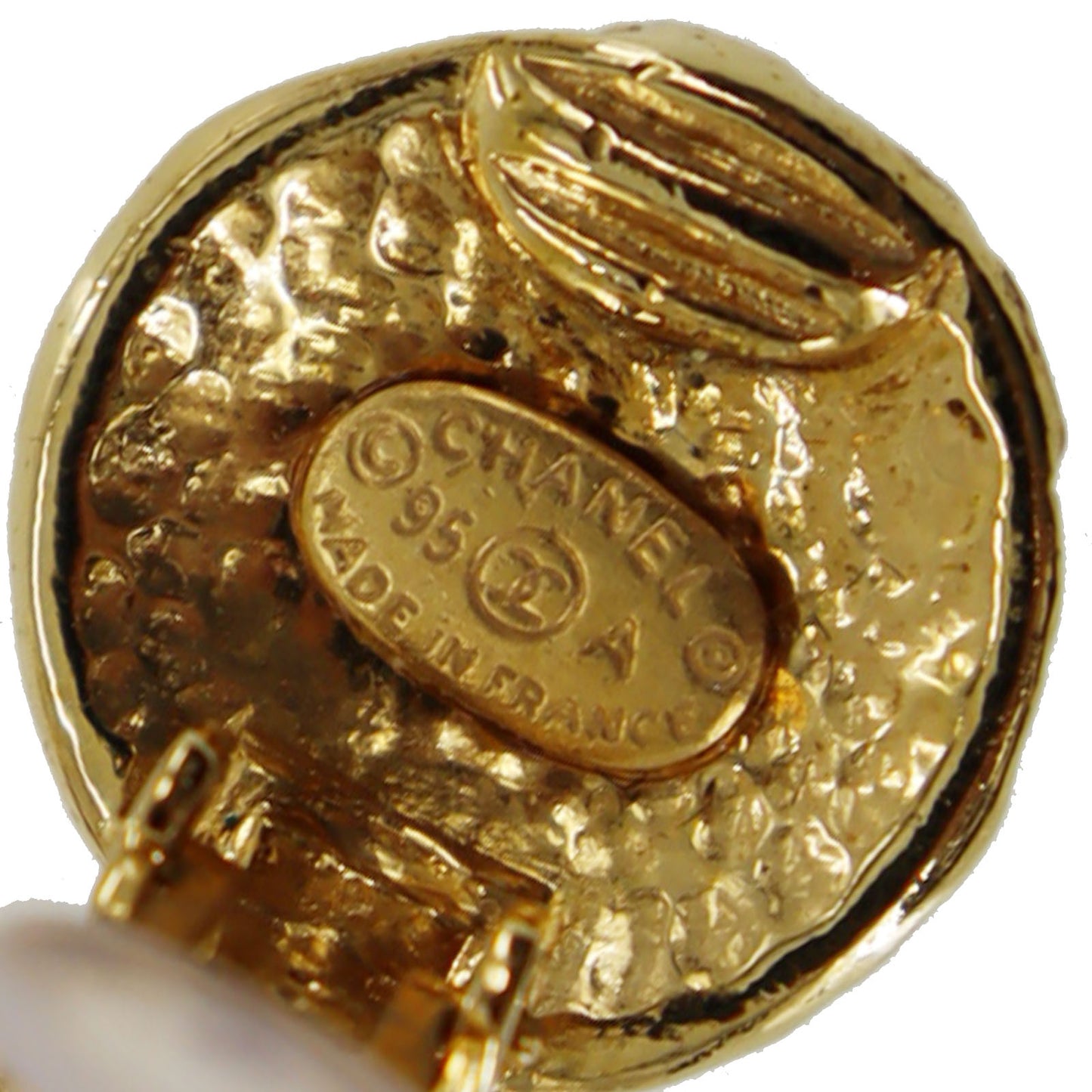 CHANEL CC Logos Circle Earrings Gold Clip-On 95A #AG999