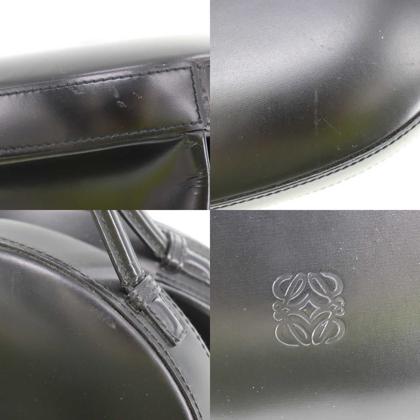 LOEWE Logos Round Handbag Black Leather #BU453