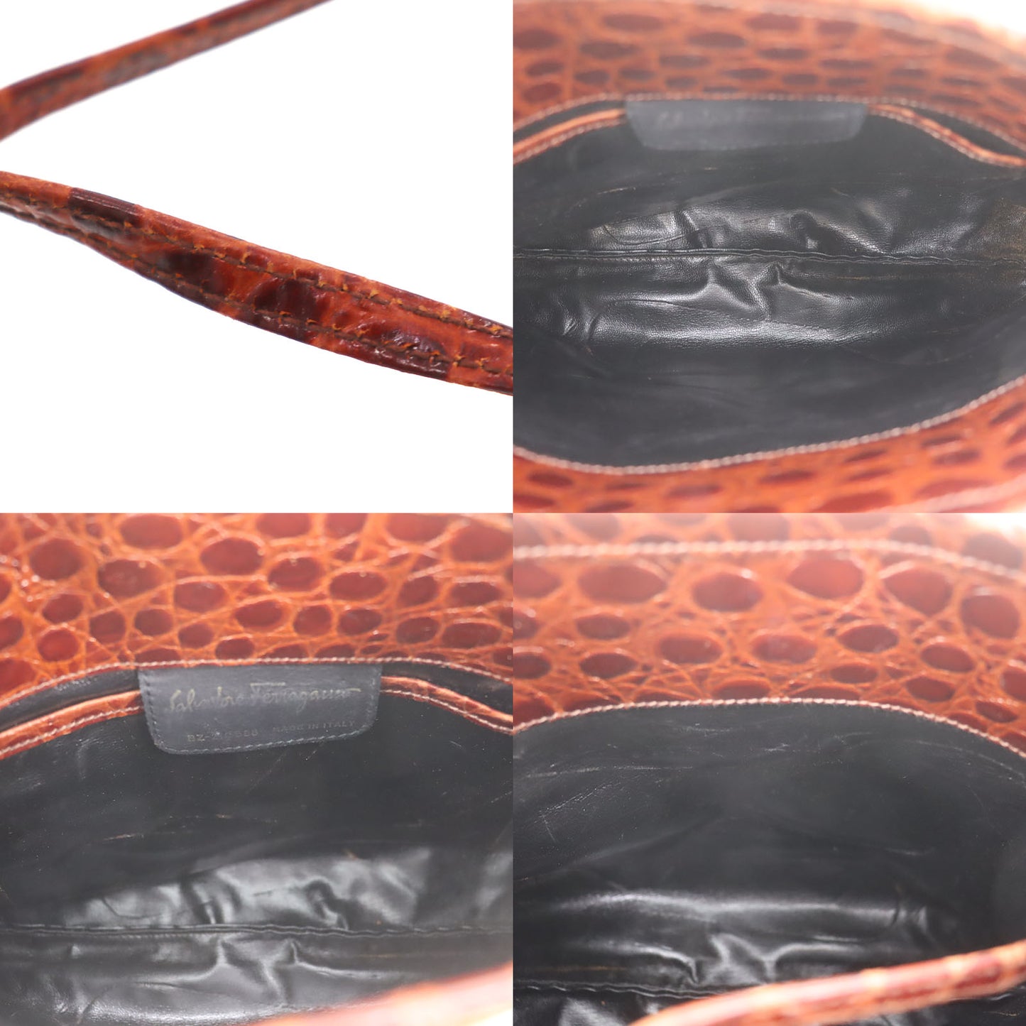 Salvatore Ferragamo 2way Clutch Shoulder Bag Brown Embossed Leather #AG164