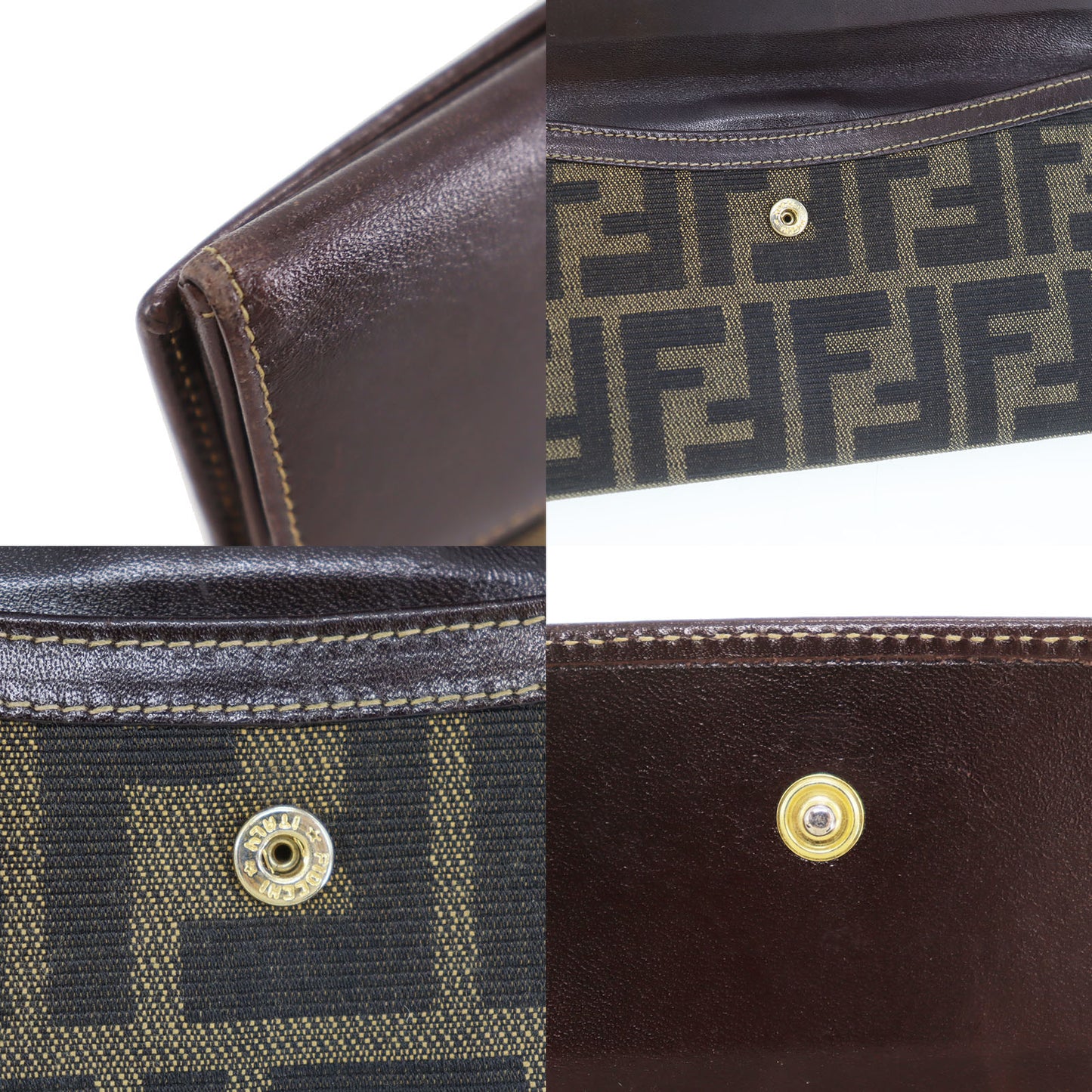 FENDI Zucca Bi-fold Long Wallet Brown Canvas Leather #CN100