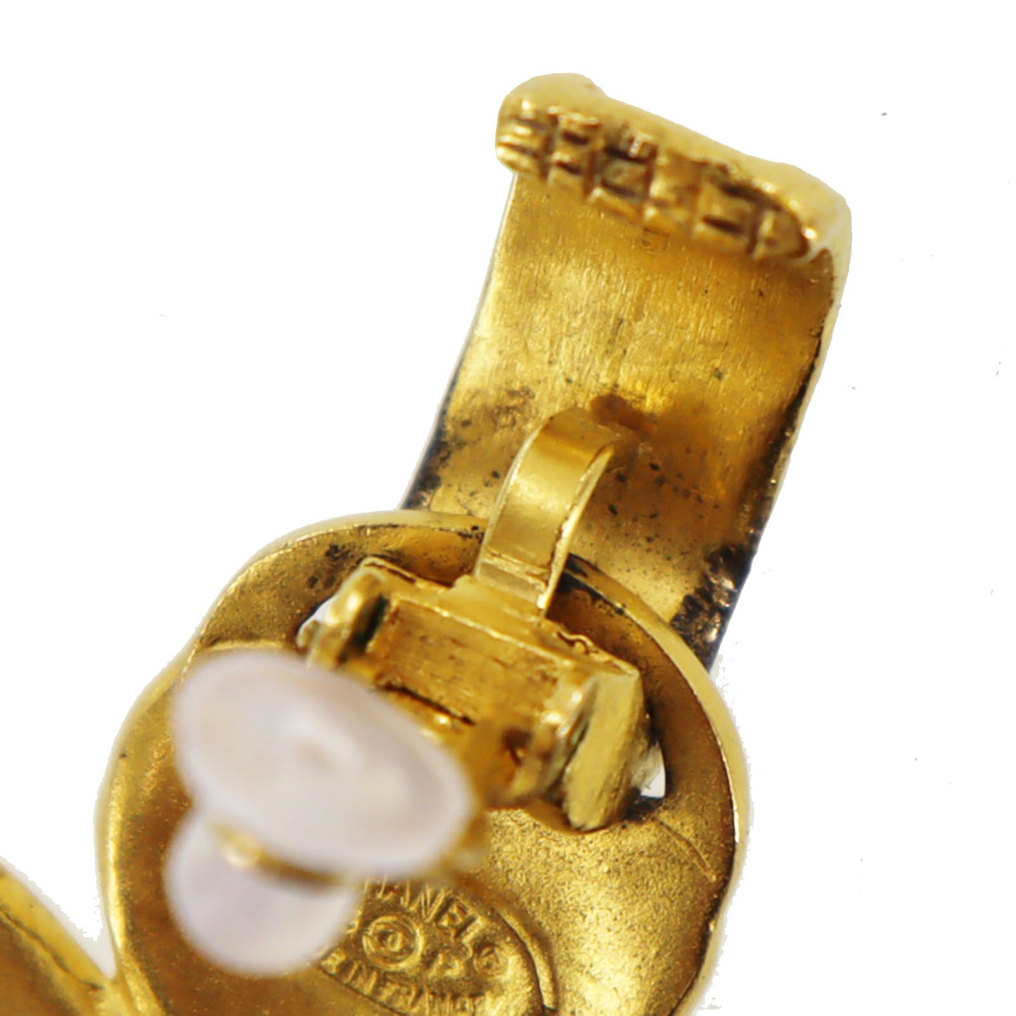 CHANEL CC Logos Clover Earrings 95 P Gold Clip-On #AH572