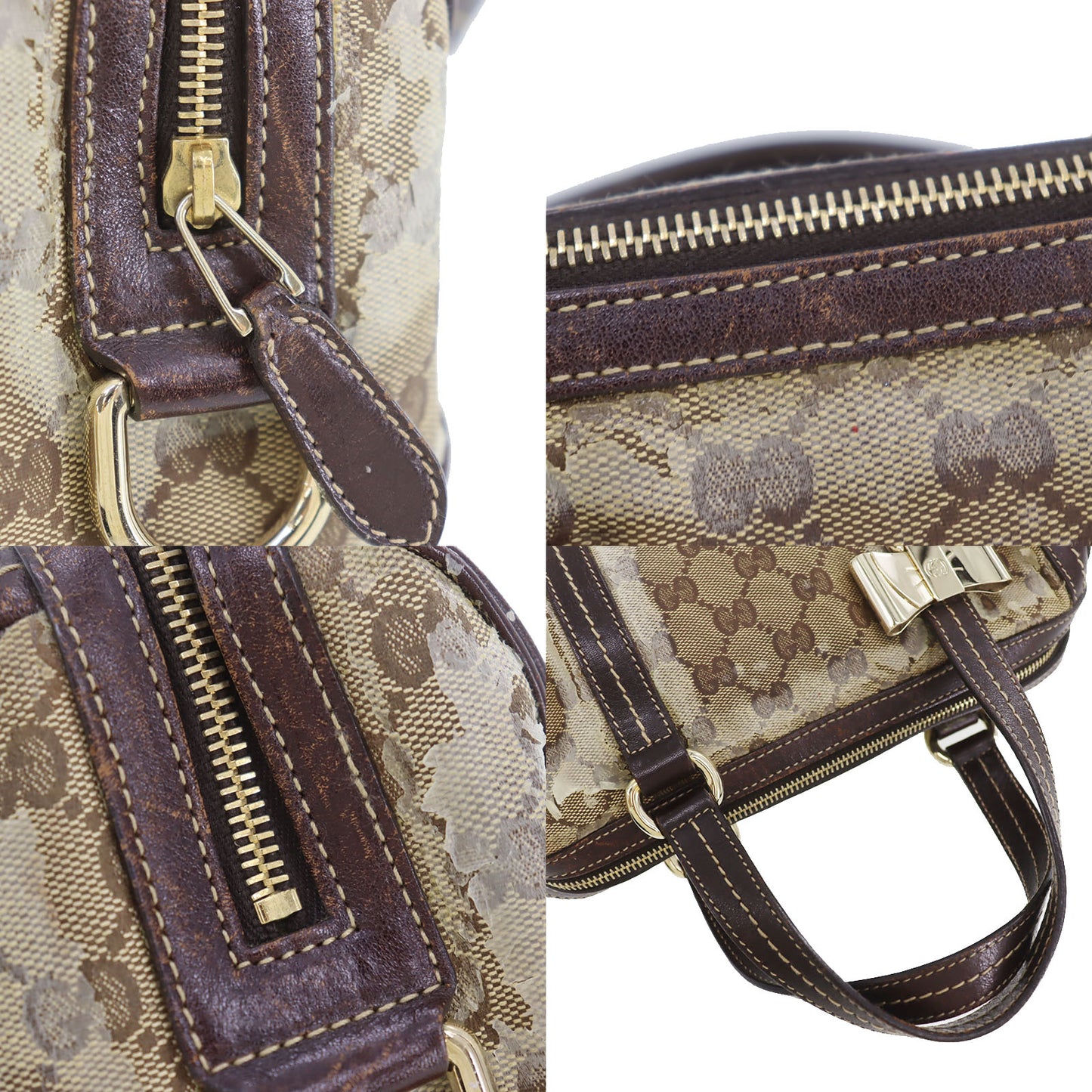 GUCCI Crystal GG Mini Boston Handbag Brown Vinyl Leather #AG692