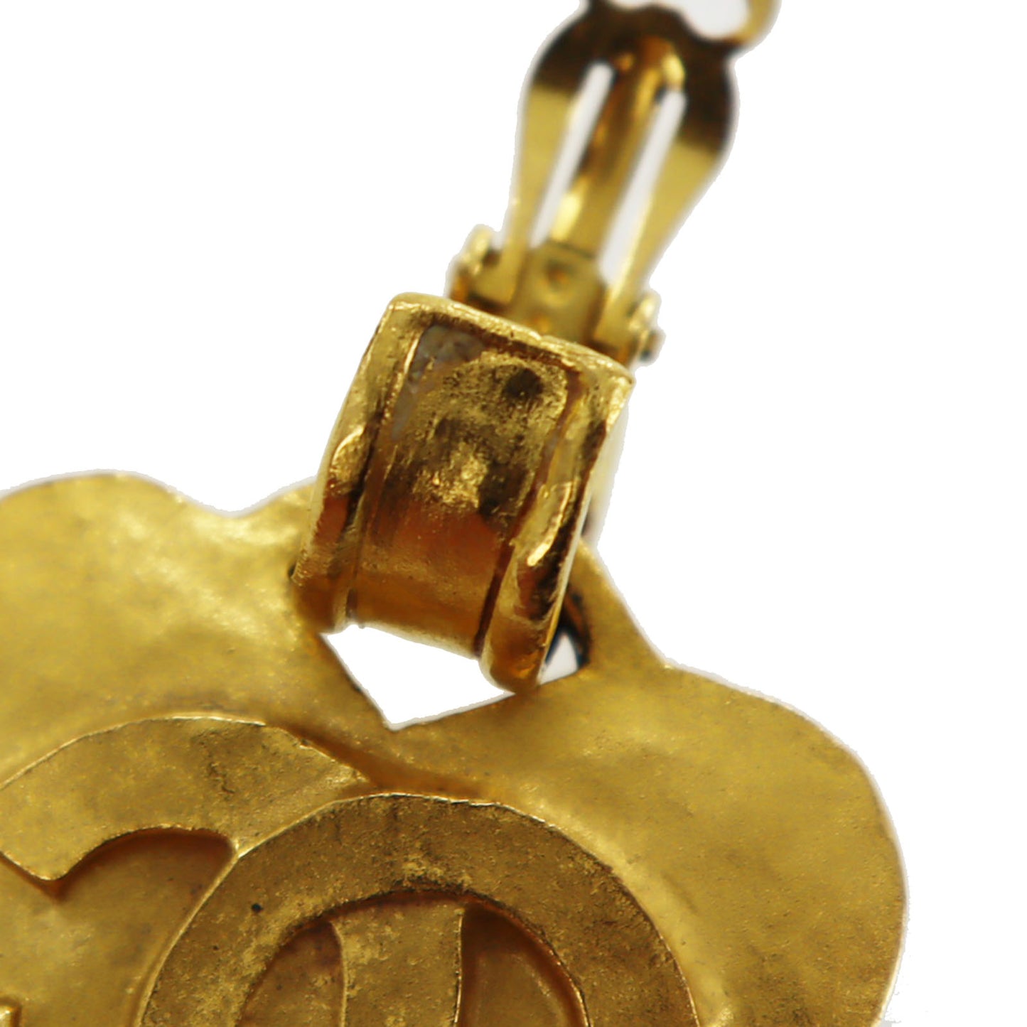 CHANEL CC Logos Heart Earrings 95P Gold Clip-On #AH146