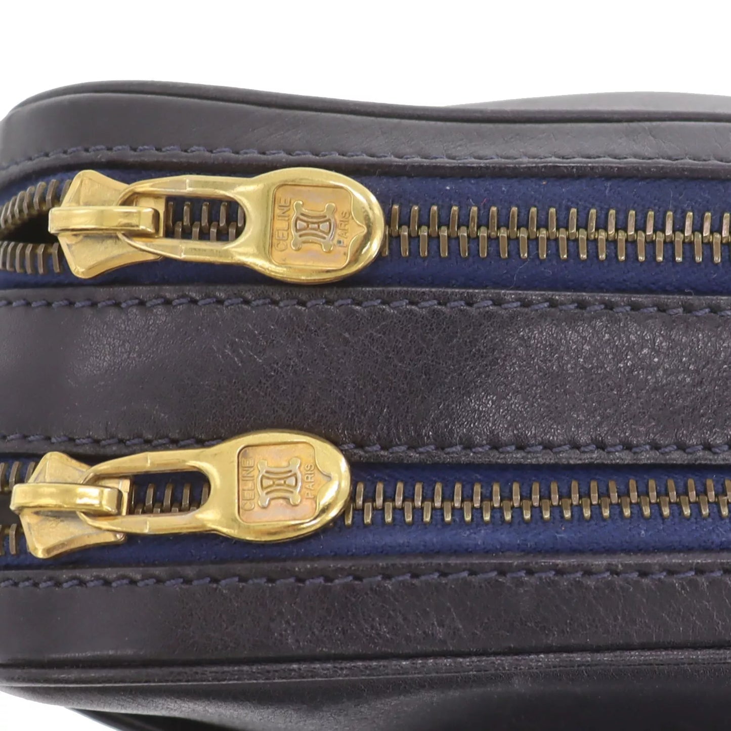 CELINE Logos Shoulder Bag Navy Leather #AH82