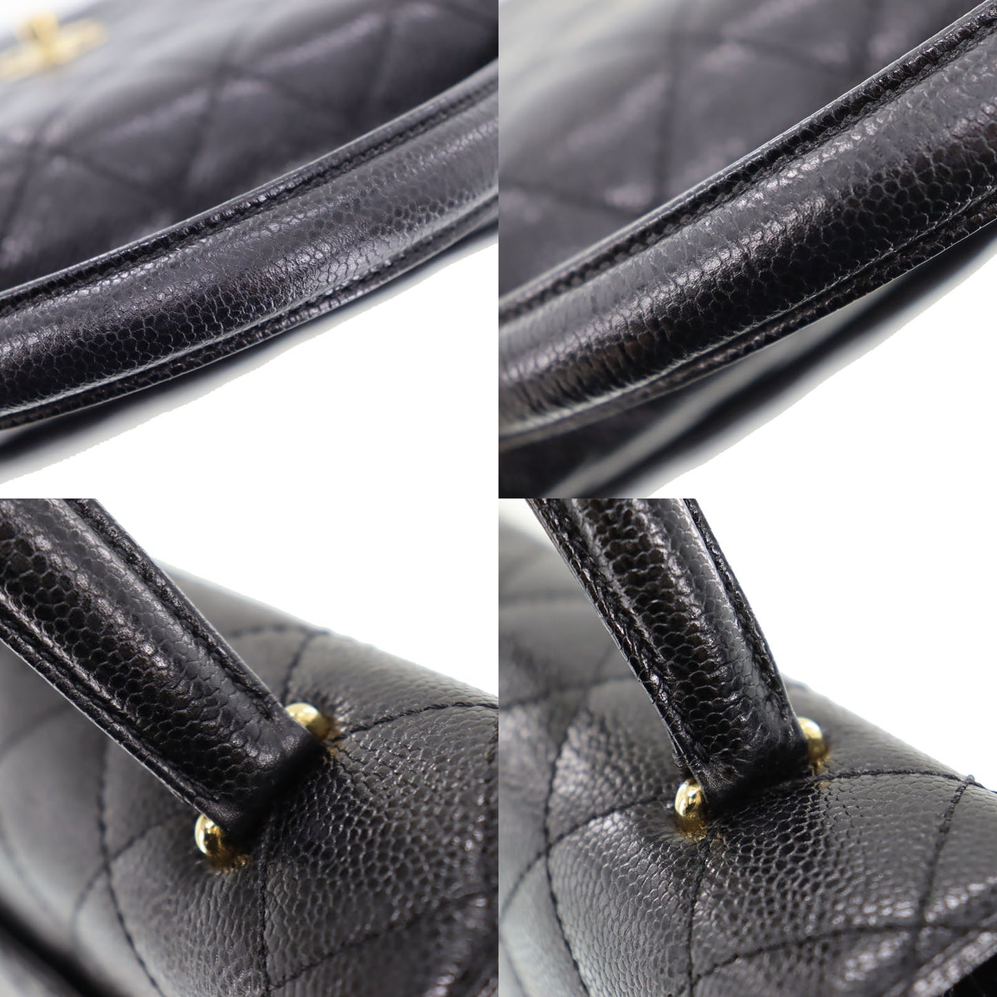 CHANEL CC Used Handbag Black Caviar Skin Leather #CE208