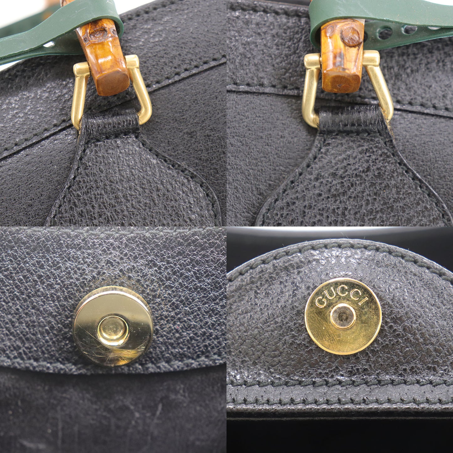 GUCCI Bamboo Handbag Black Leather #CA801
