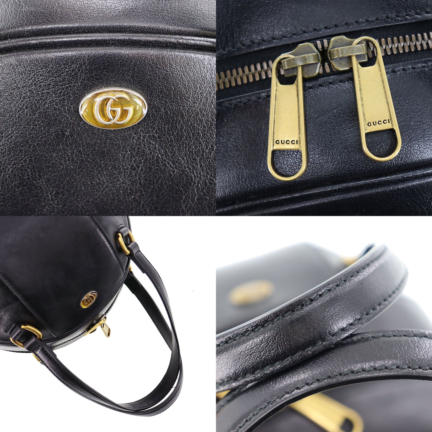 GUCCI Basket Ball Shape Handbag Black Leather #AH692