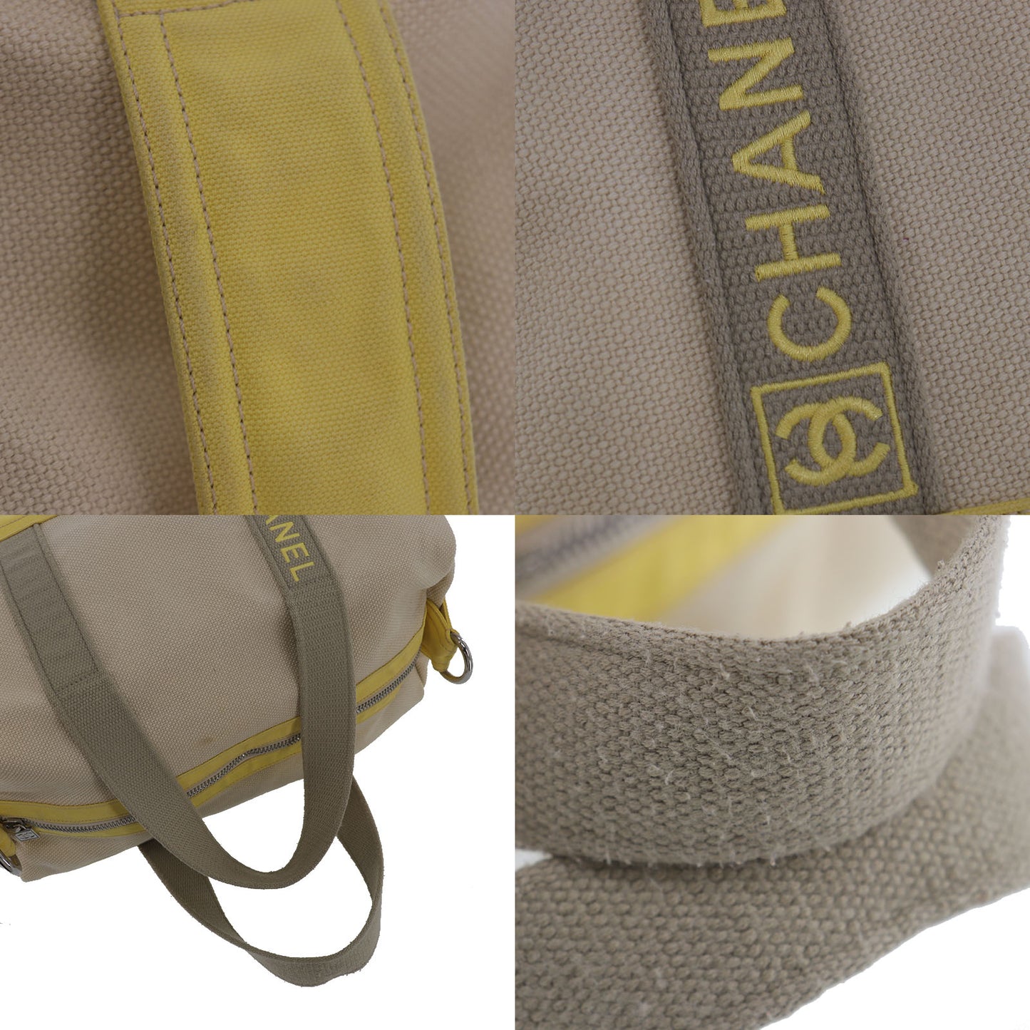CHANEL Sports Line Boston Bag Beige Yellow Canvas #EF363