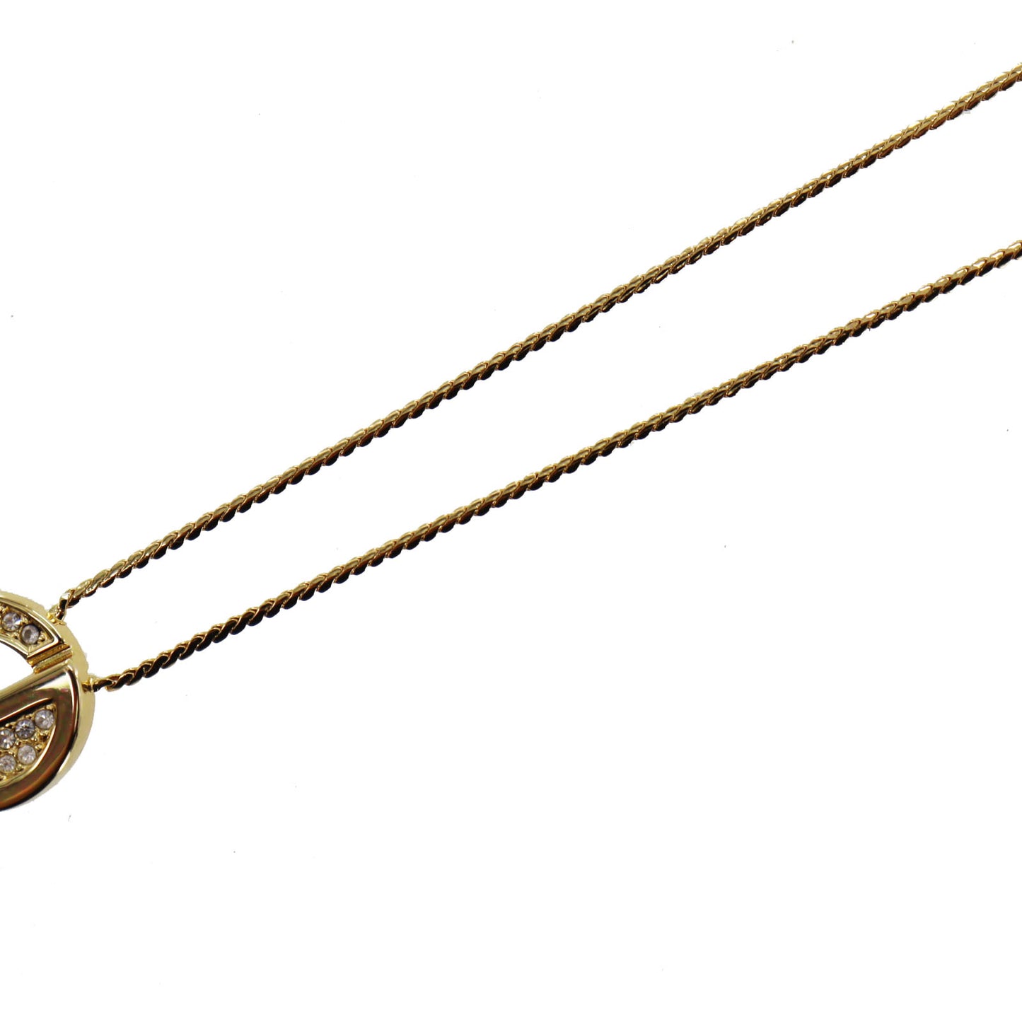 Christian Dior CD Logo Rhinestone Chain Necklace Gold #BO696