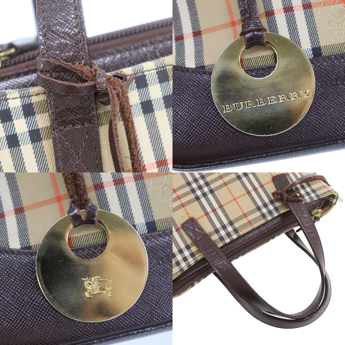 Burberry Burberry Check Mini Tote Handbag Beige Brown Canvas #CL258
