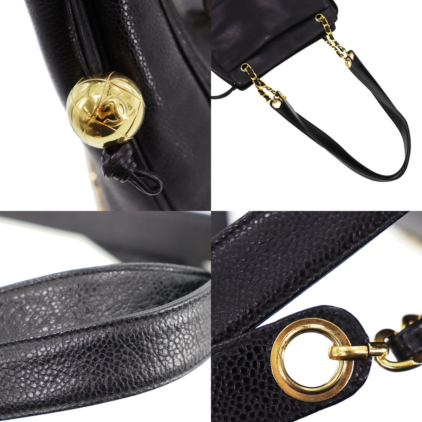CHANEL CC Shoulder Bag Black Caviar Skin Leather #CG492