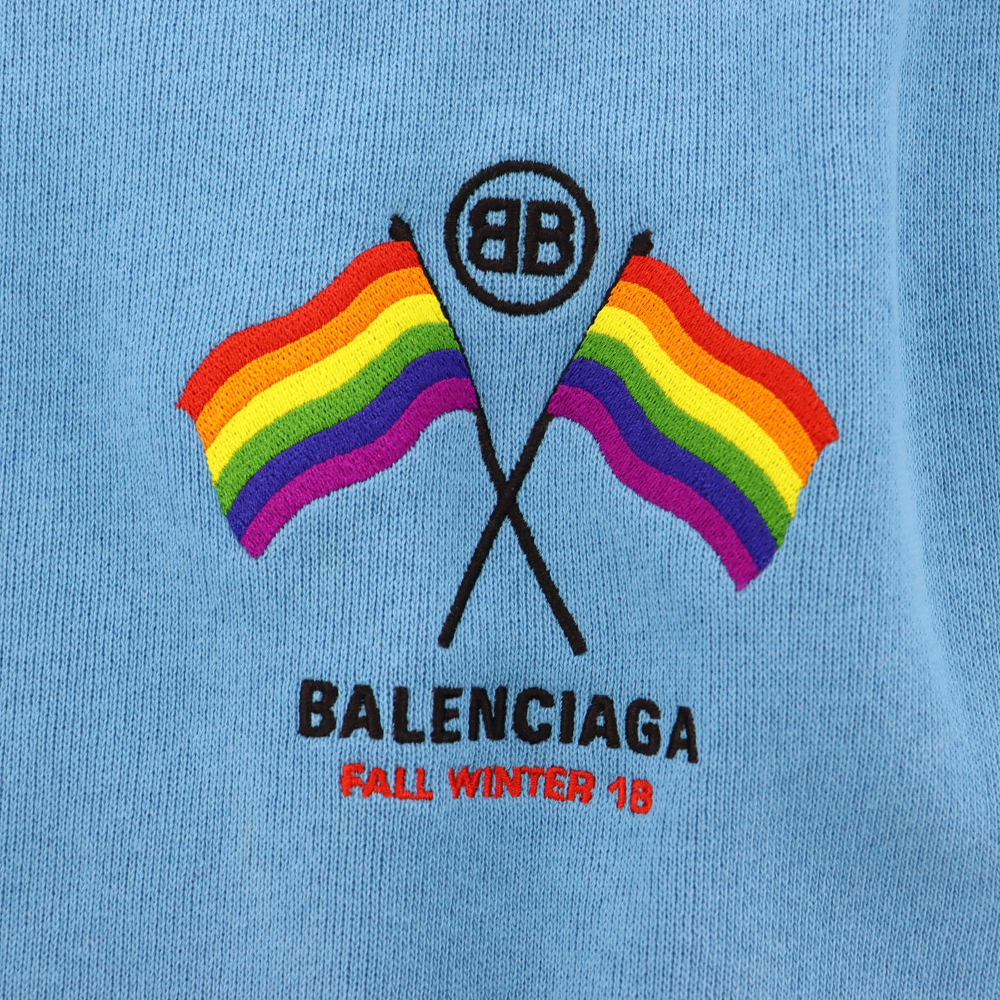 BALENCIAGA Flag Logo Long Sleeve Shirt Tops Light Blue #AH530