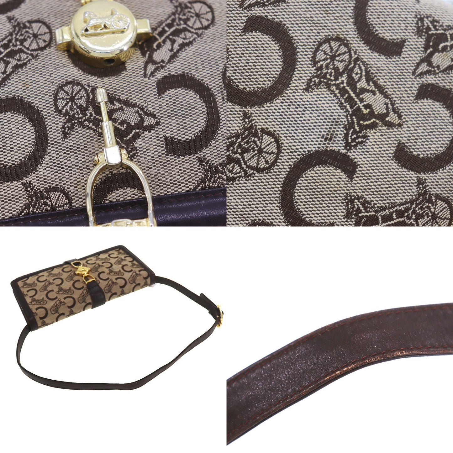 CELINE C Macadam Pattern Shoulder Bag Clutch Brown Beige Canvas #AH81
