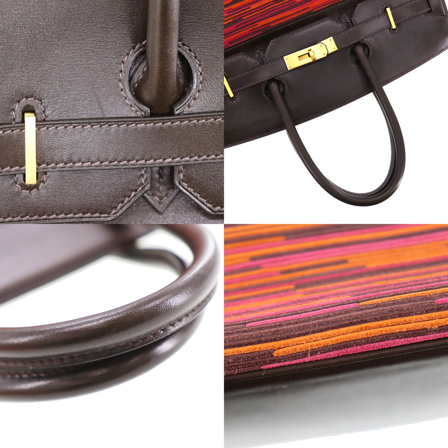 HERMES Kelly 35 Handbag Brown Pink Orange Suede Leather #CK967