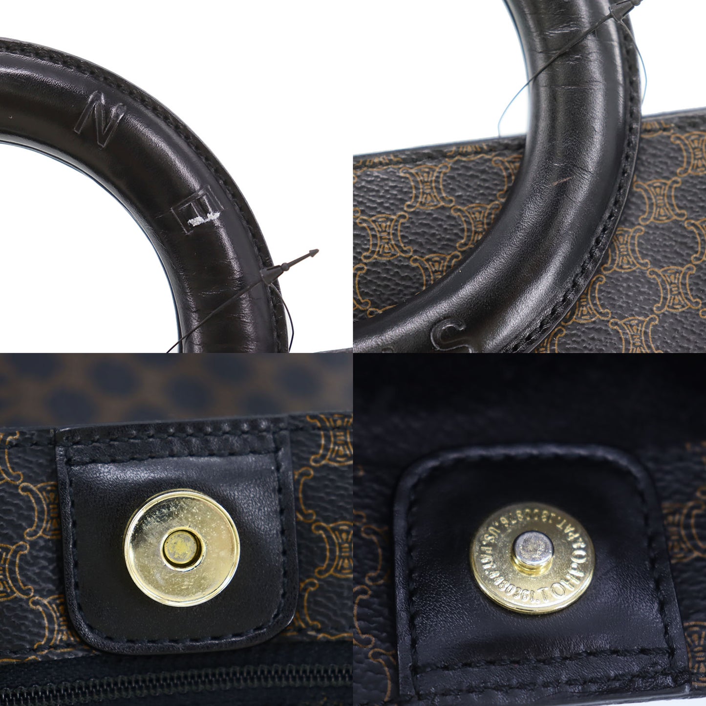CELINE Macadam Pattern Handbag Black PVC Leather #AG641