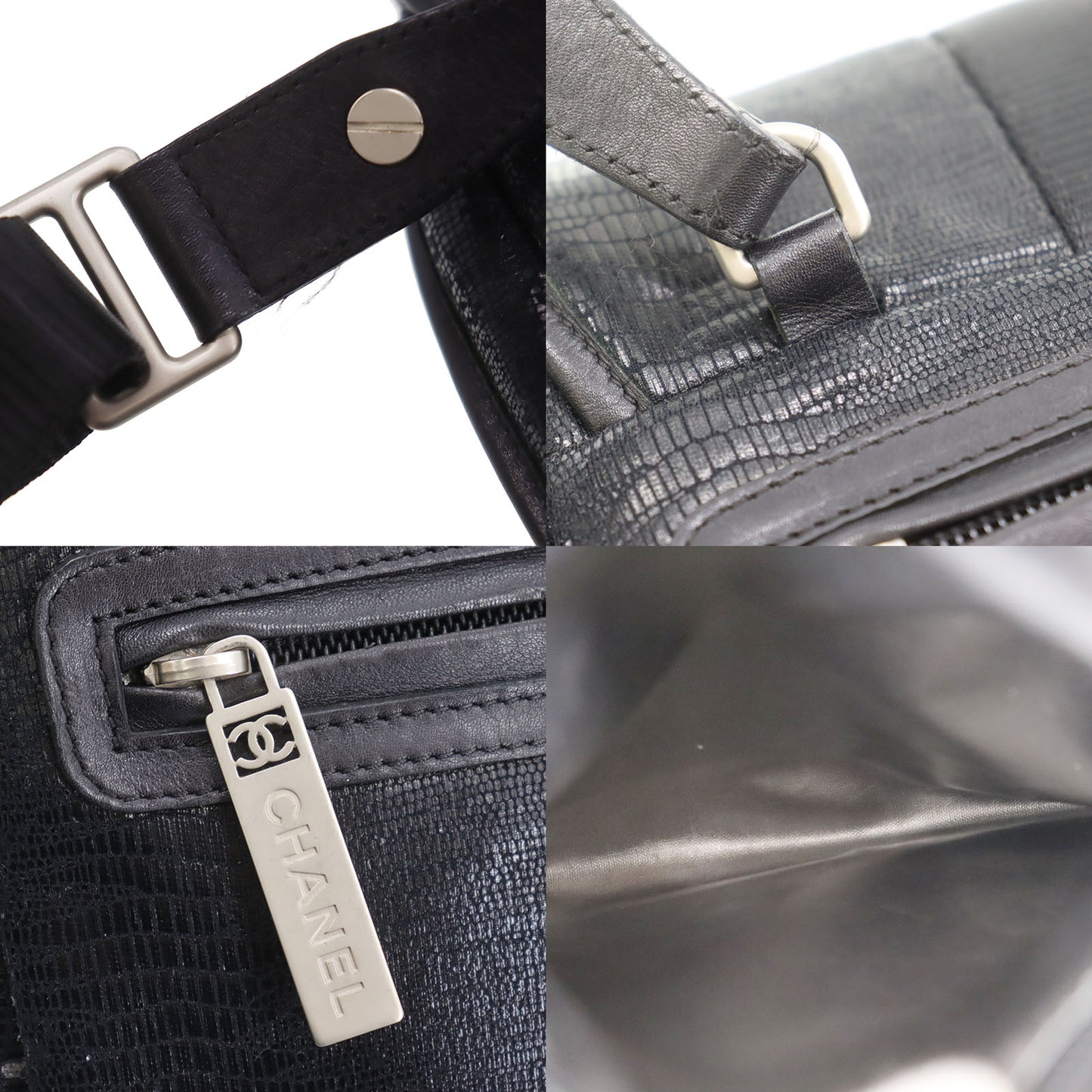CHANEL Sports Line Crossbody Shoulder Bag Black Nylon Leather #CP936