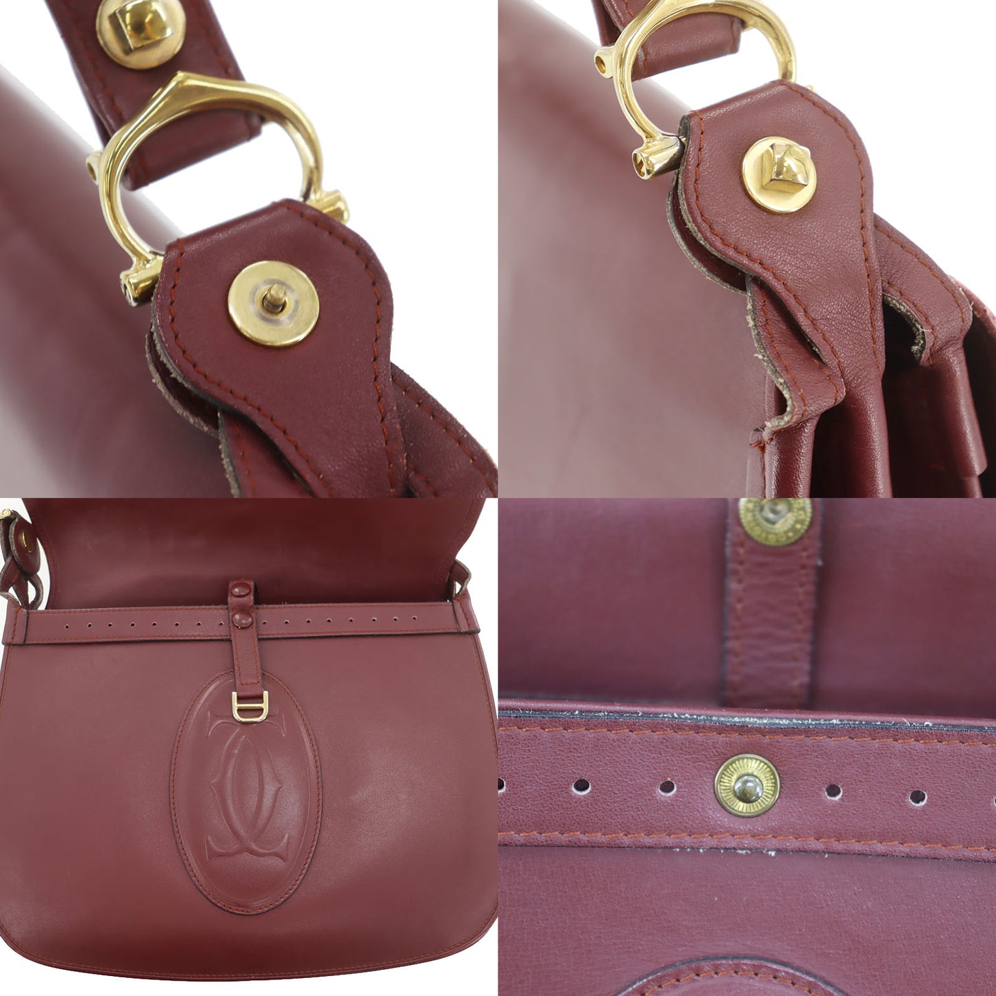 Cartier Must Line Crossbody Shoulder Bag Bordeaux Leather #AH78
