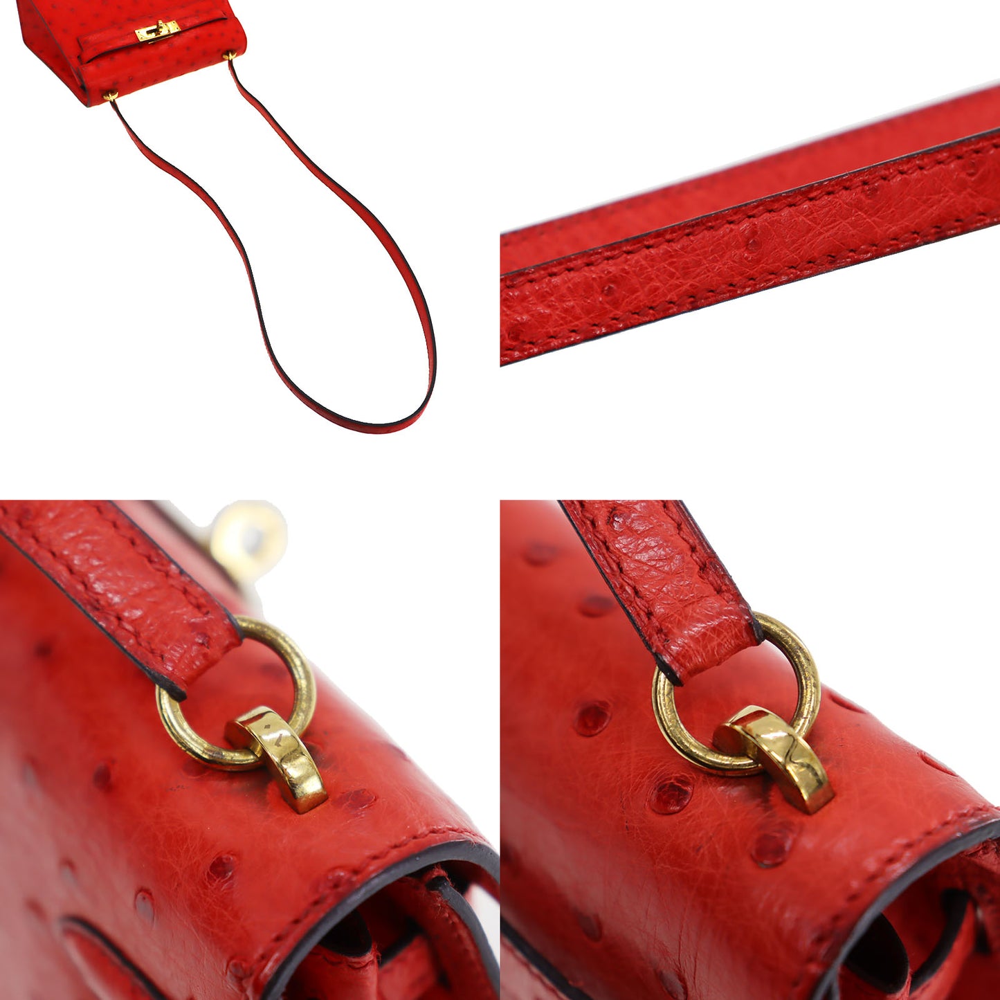 HERMES Mini Kelly 20 Used Shoulder Red Ostrich Leather #CN343