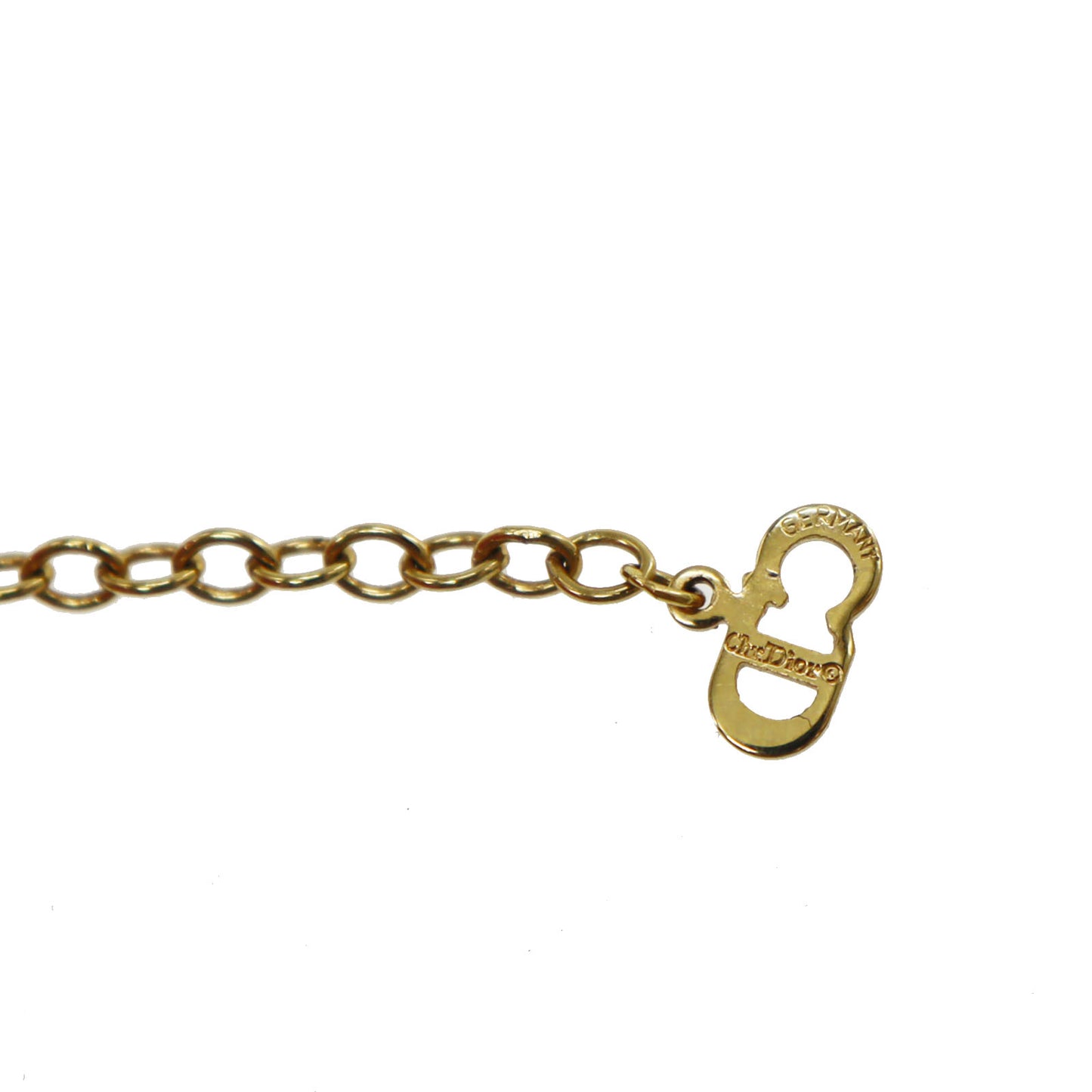 Christian Dior Logo Rhinestone Chain Necklace Pendant Gold #CS133