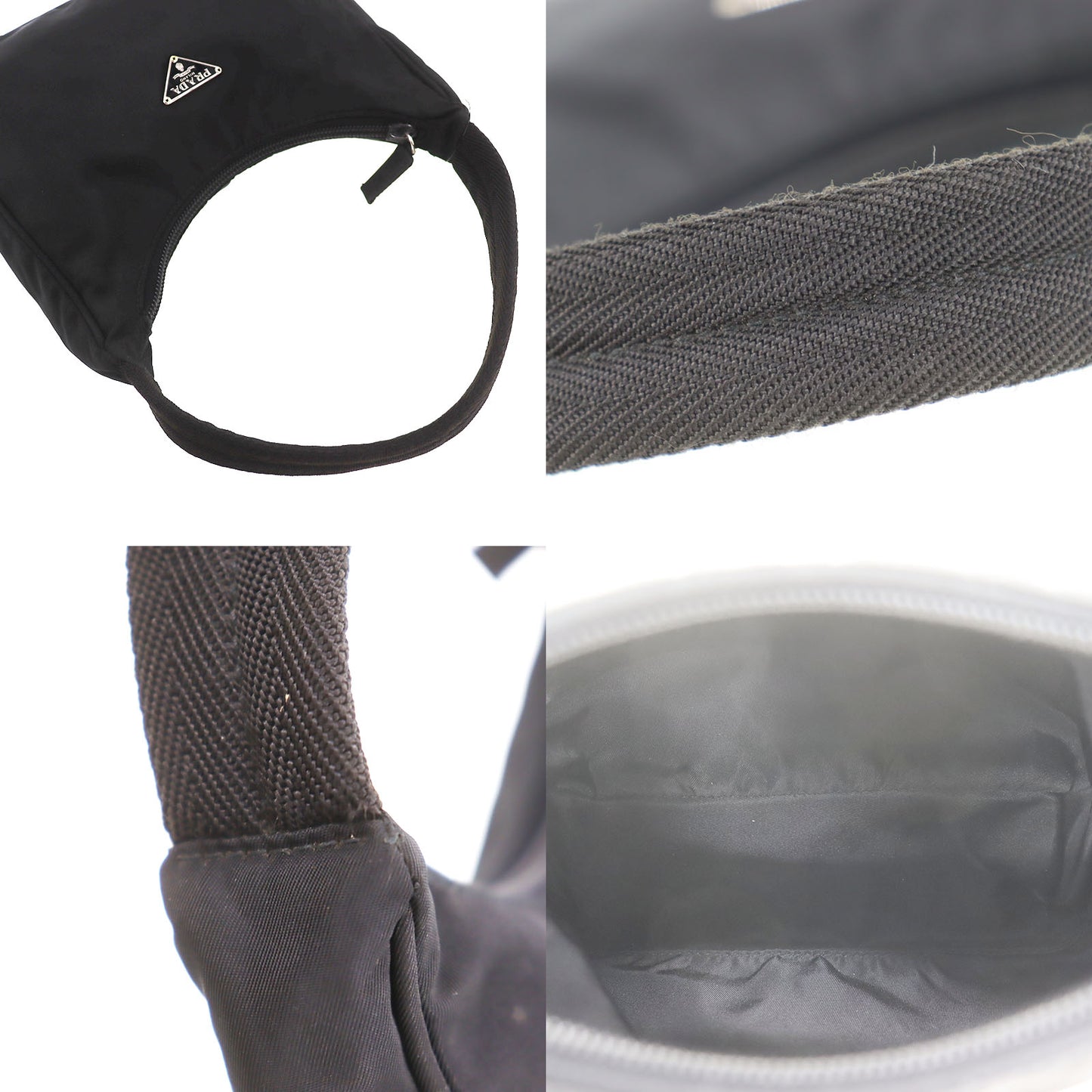 PRADA Hobo Logos Handbag Black Nylon Pouch #CS702