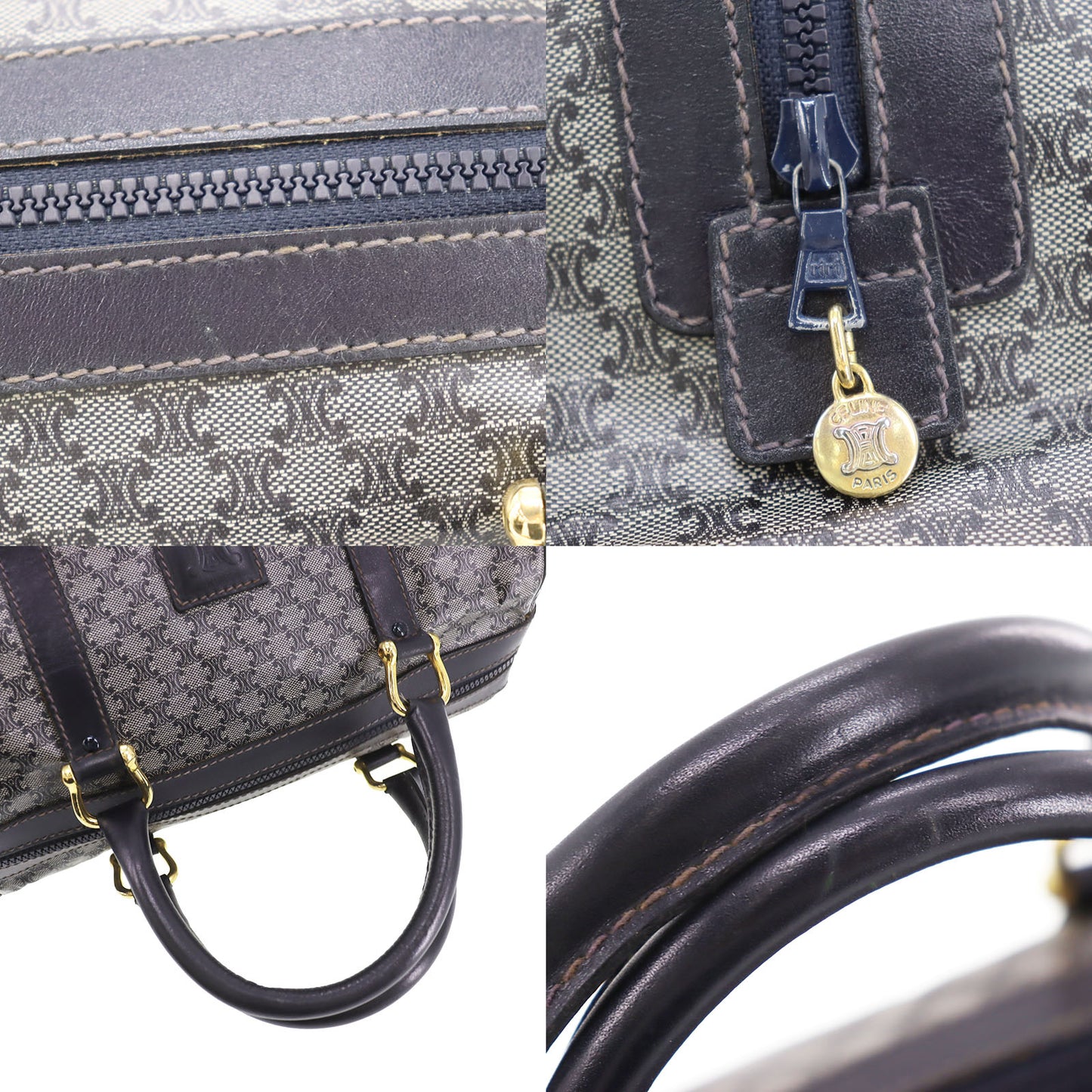 CELINE Macadam Pattern Boston Handbag Navy PVC Leather #AH231