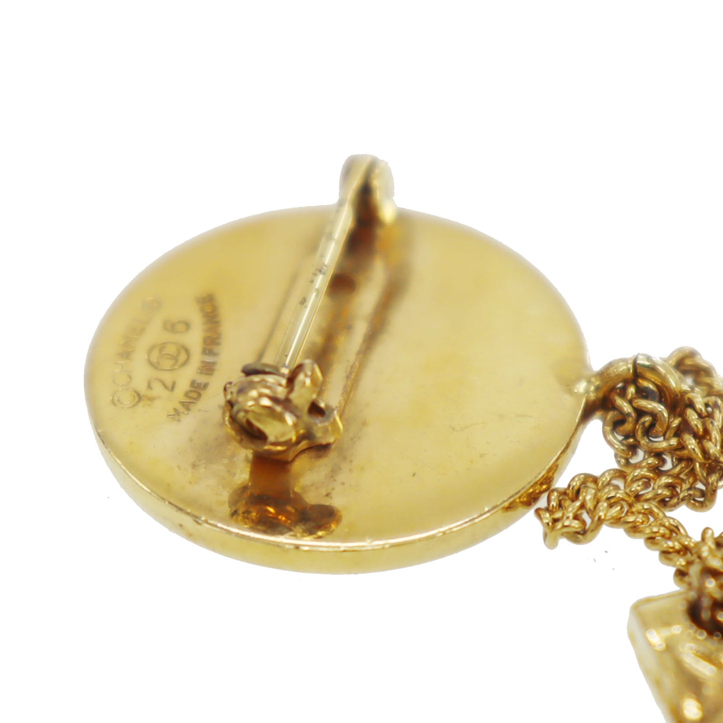 CHANEL CC Logo Used Matelasse Swing Pin Brooch Gold Plated 26 Vintage #BX144 S