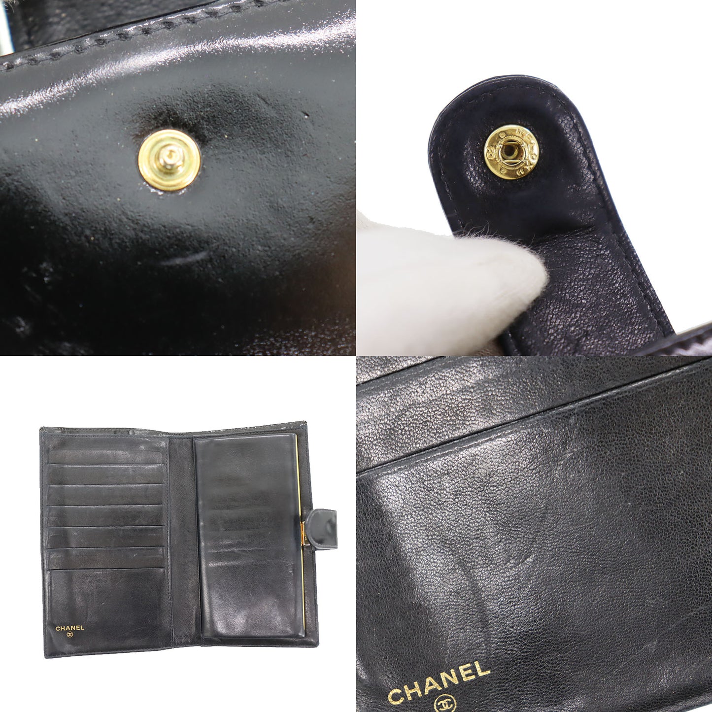 CHANEL CC Logos Long Wallet Black Leather #CJ147
