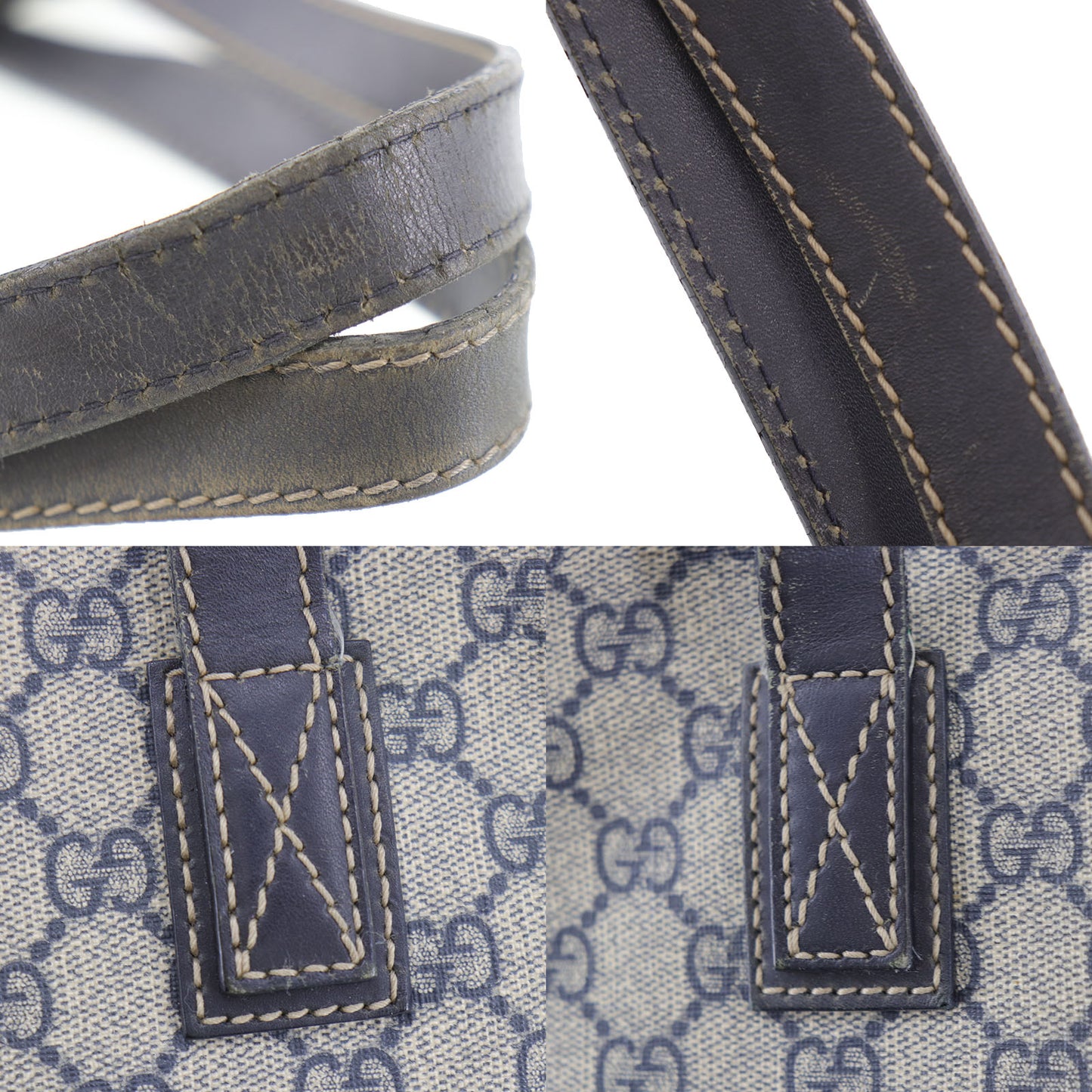 GUCCI GG Plus Tote Shoulder Bag Navy PVC #BJ342
