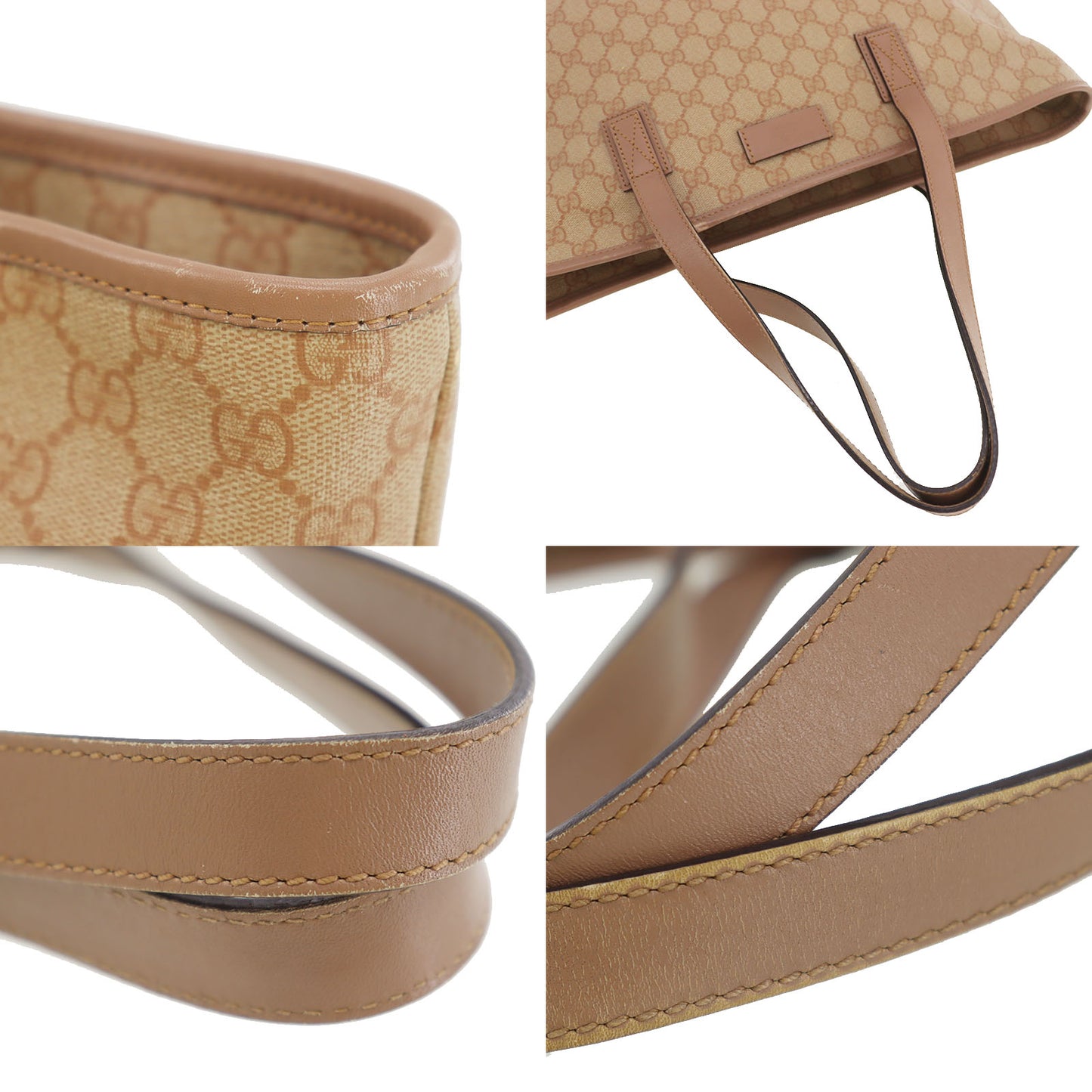 GUCCI GG Plus Tote Handbag Pink Beige PVC Leather #BZ754