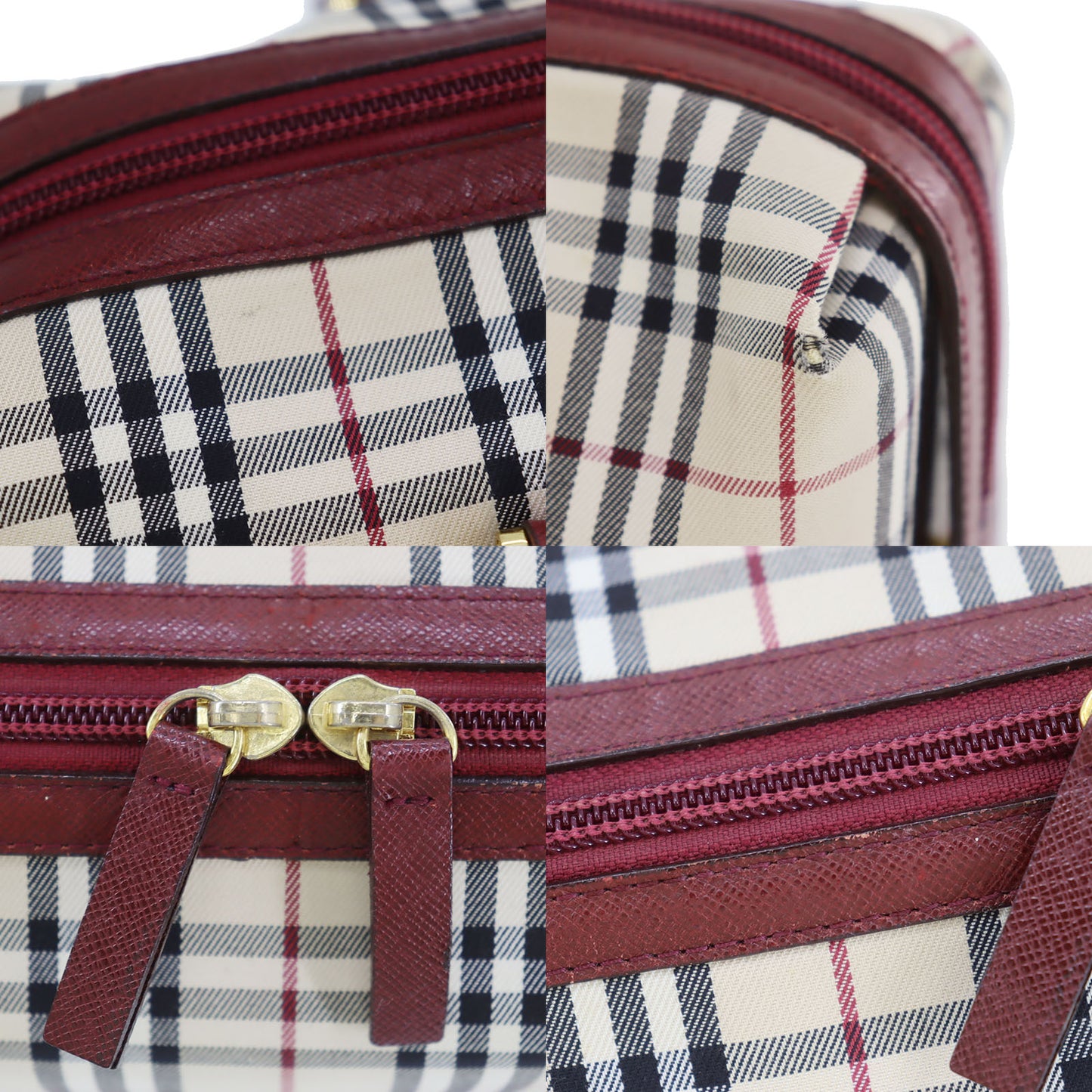Burberry Nova Check Handbag Beige Bordeaux Canvas #ED518