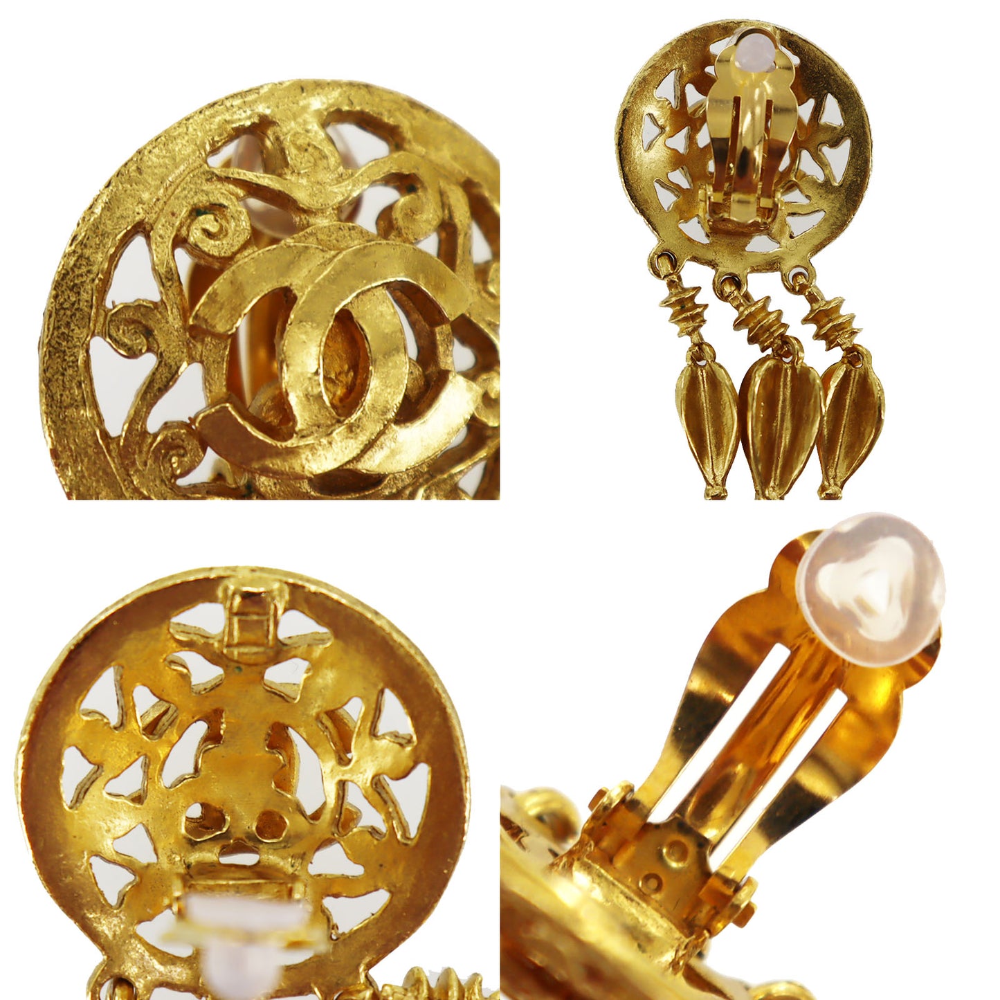 CHANEL CC Logos Circle Earrings Gold Clip-On 95 A #AH672