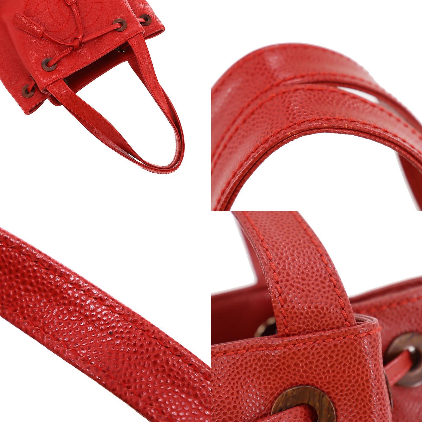 CHANEL CC Shoulder Handbag Red Caviar Skin Leather #CD264