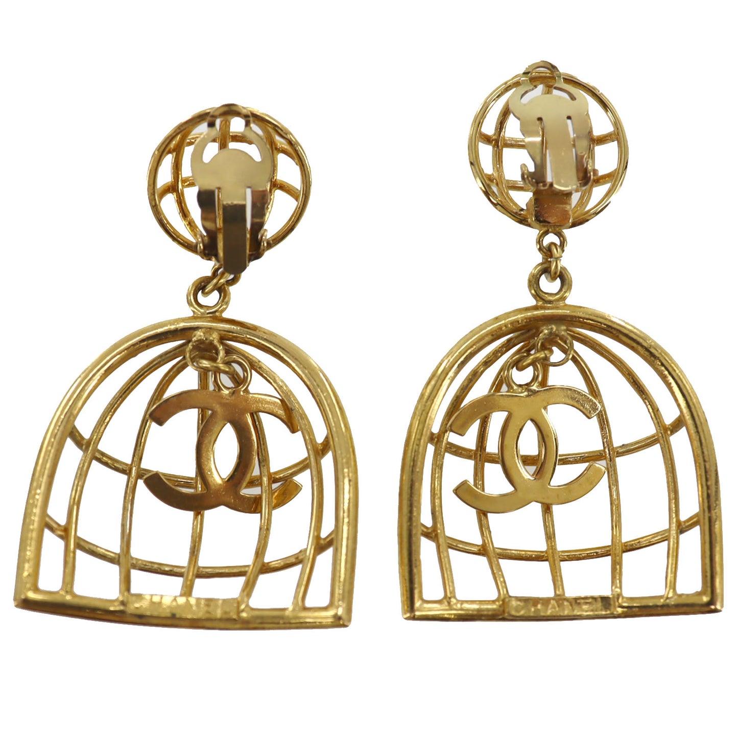 CHANEL CC Logo Earrings Gold Clip-On 93 A #BU537