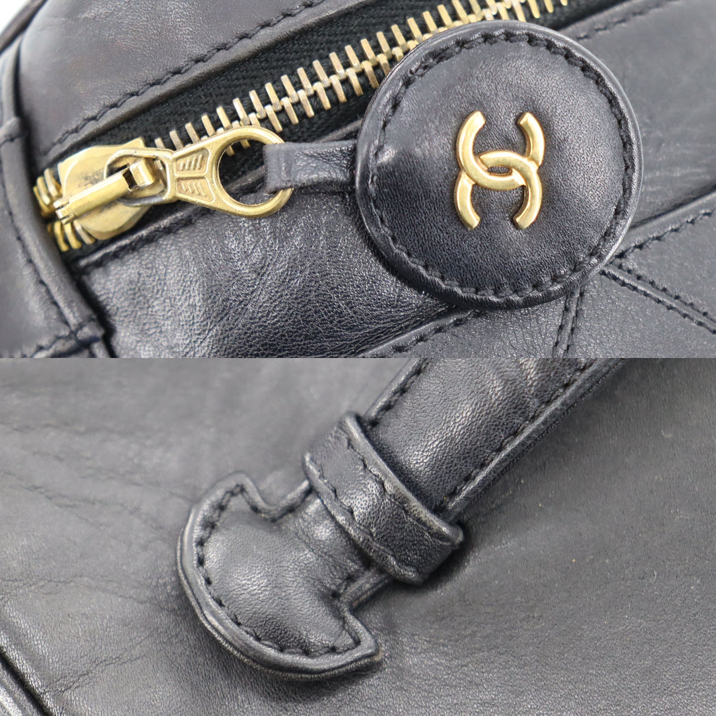 CHANEL Bicolore Handbag Vanity Pouch Black Lambskin #AH691