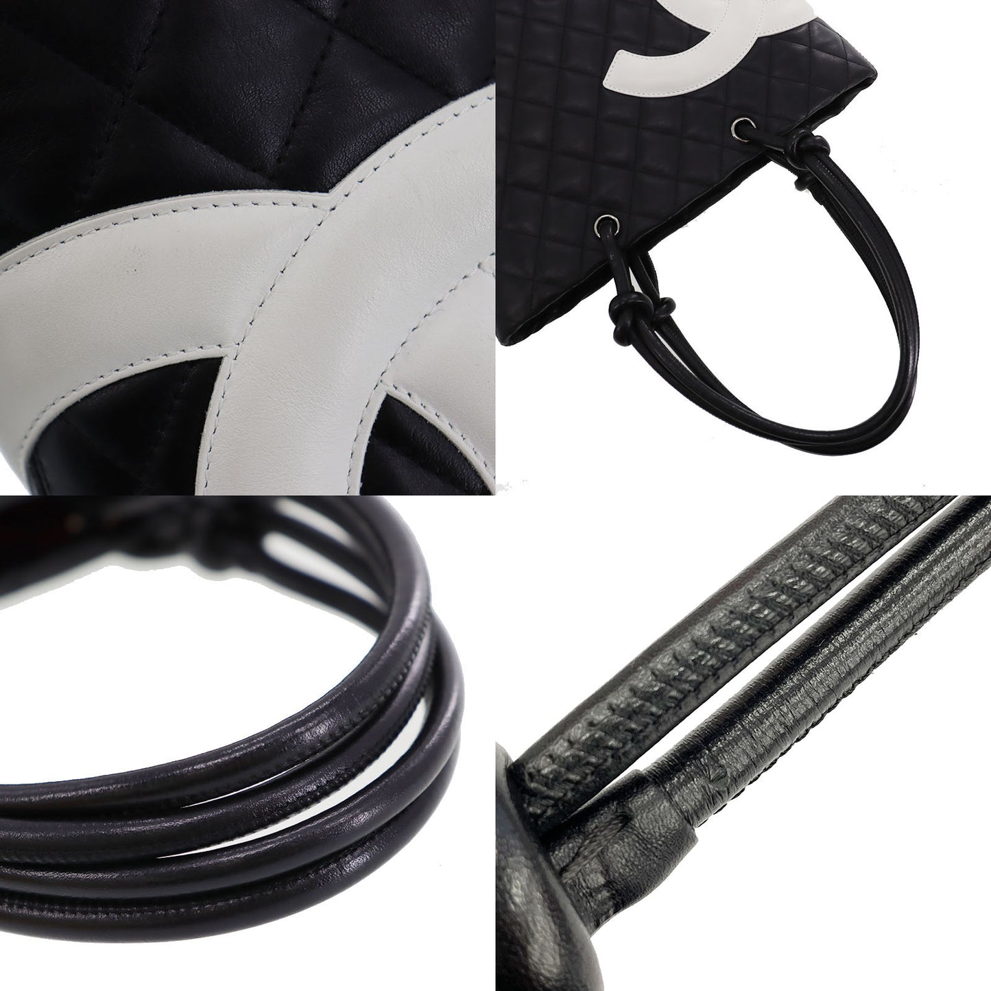 CHANEL Cambon Line Tote Handbag Black Leather #CG629