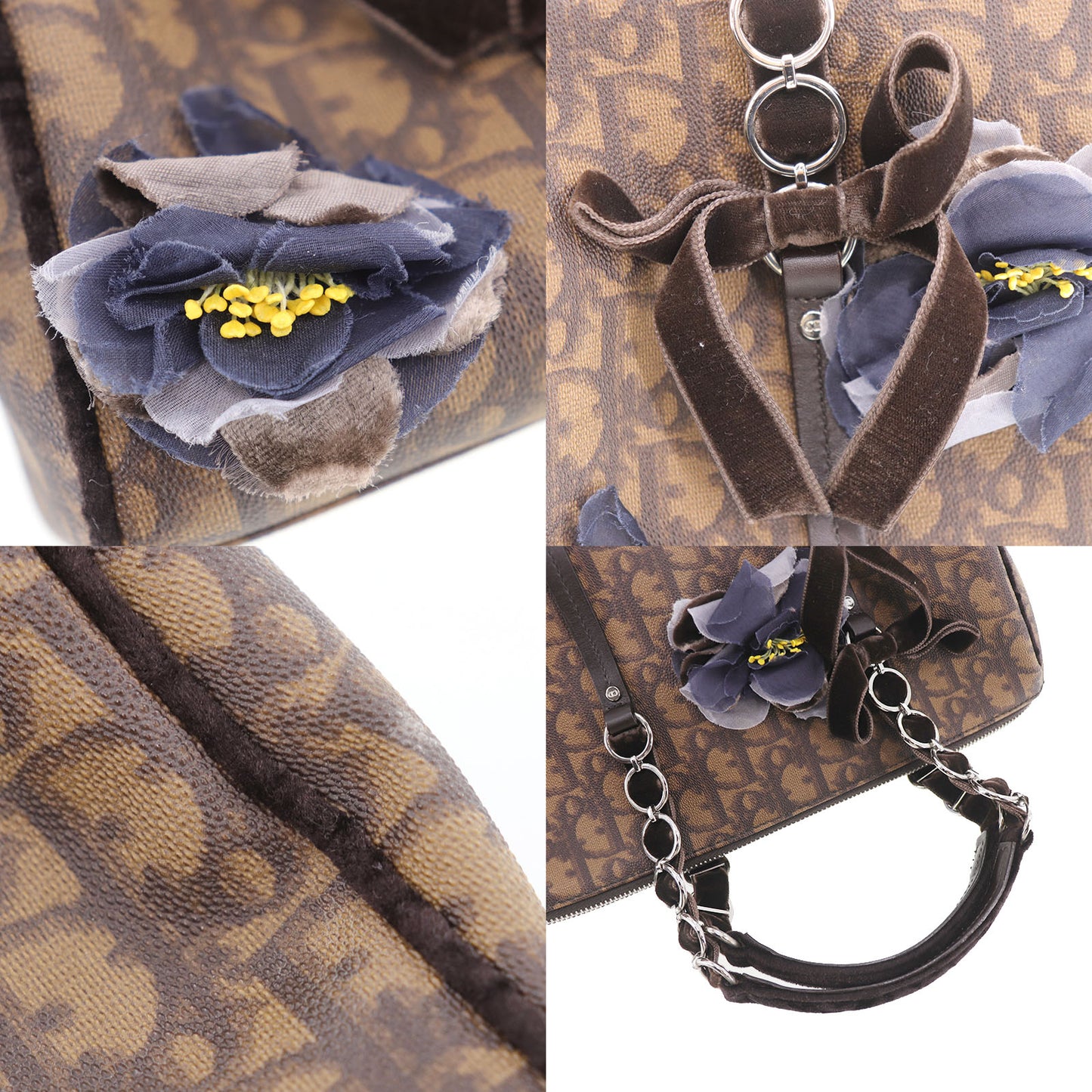 Christian Dior Trotter Flower Handbag Brown PVC #EC853