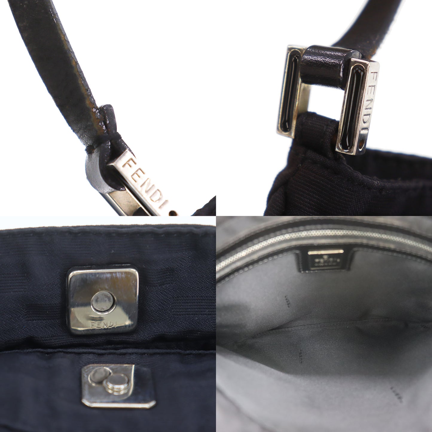 FENDI Zucca Shoulder Handbag Black Canvas #AG704