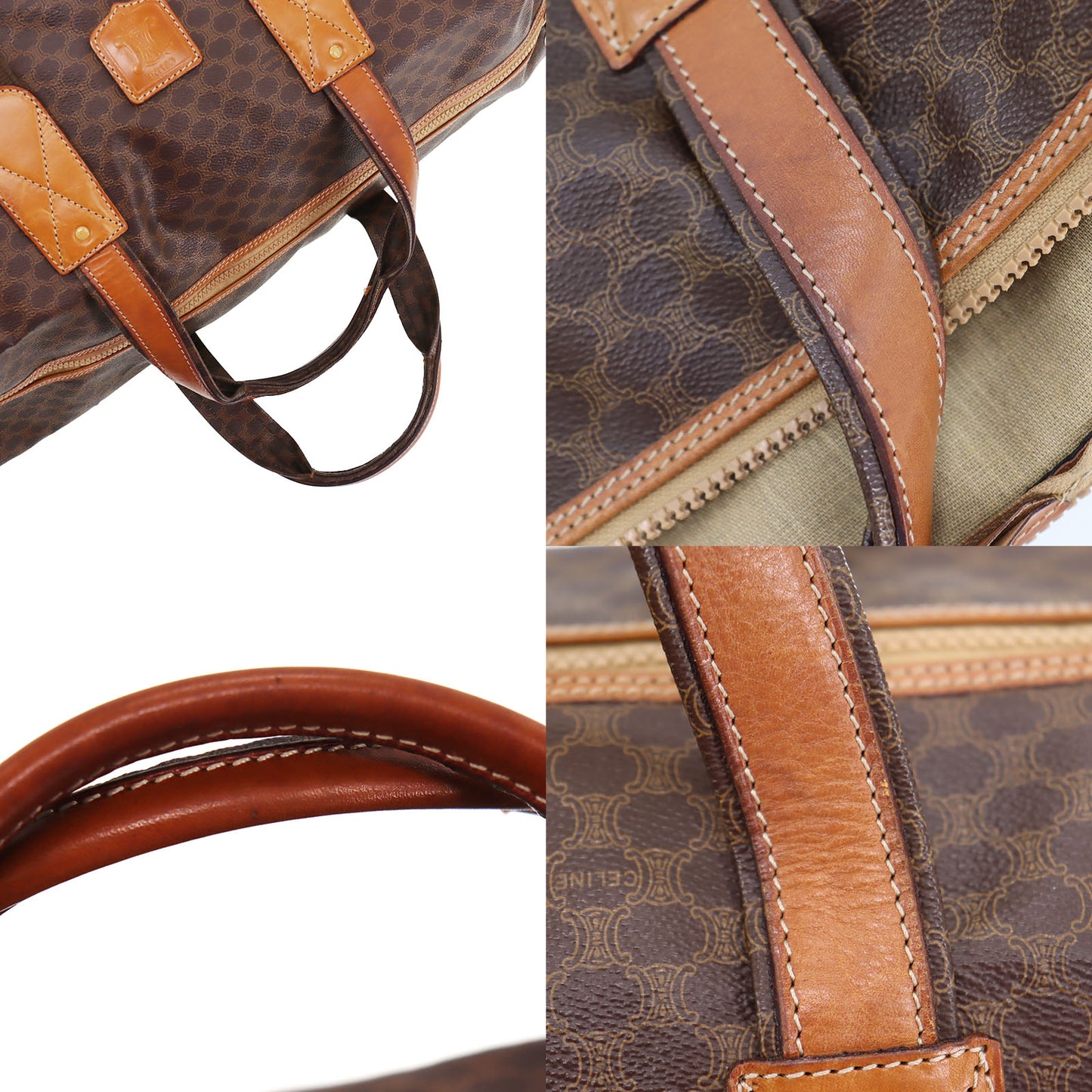 CELINE Macadam Pattern Travel Handbag Brown PVC Leather #CN98