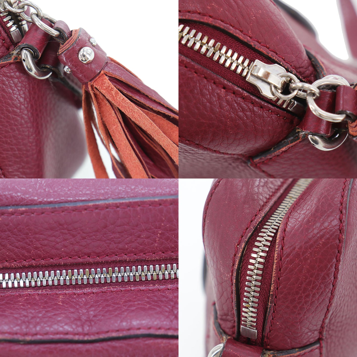GUCCI Studded Soho Disco Crossbody Shoulder Bag Bordeaux Leather #AG432