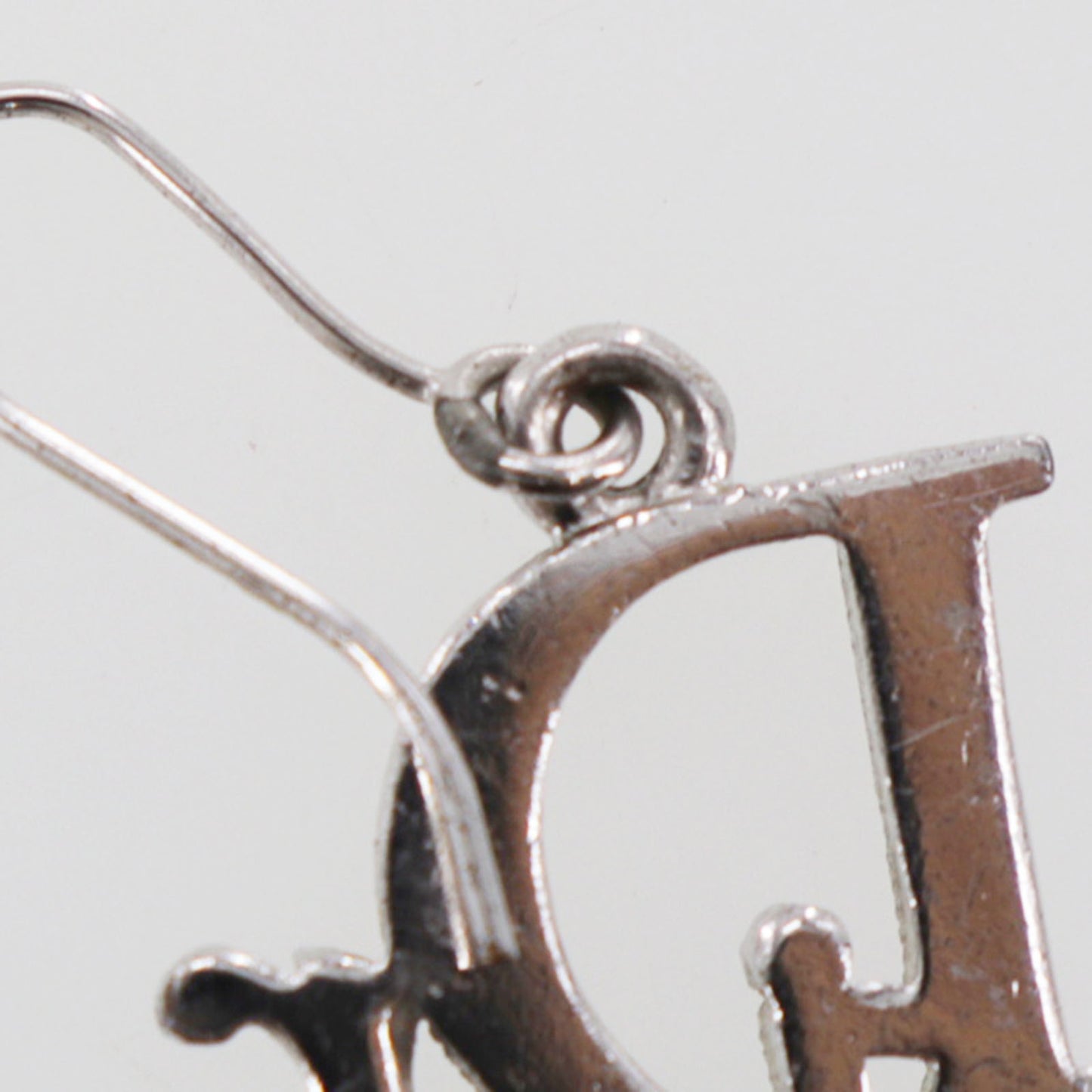 Christian Dior Logos Rhinestones Hook Pierced Earrings Silver Plated #EH4