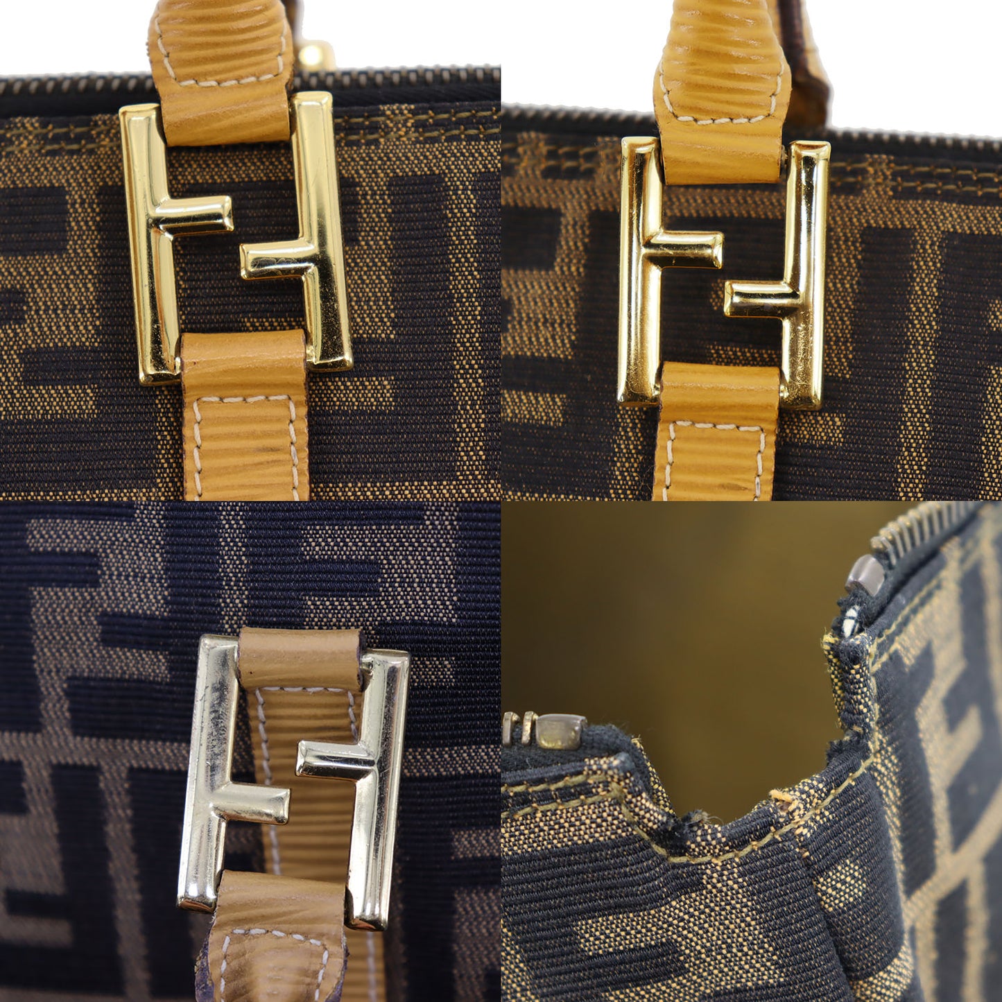 FENDI Zucca Handbag Tote Brown Black Nylon Canvas #AG933