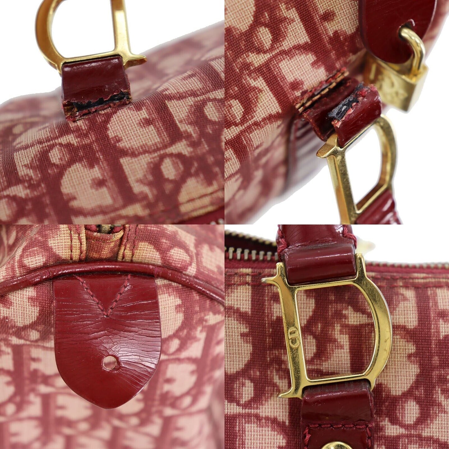Christian Dior Trotter Boston Handbag Bordeaux PVC #AH468