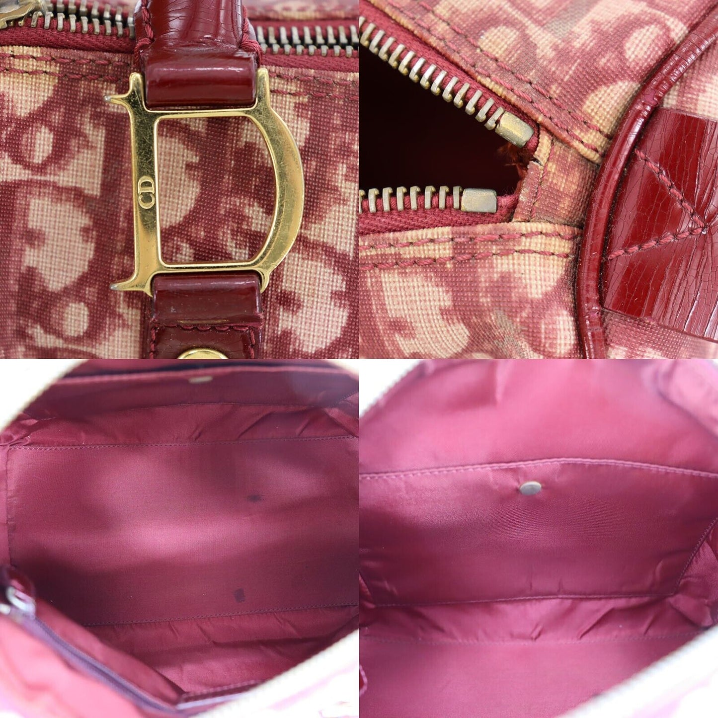 Christian Dior Trotter Boston Handbag Bordeaux PVC #AH468