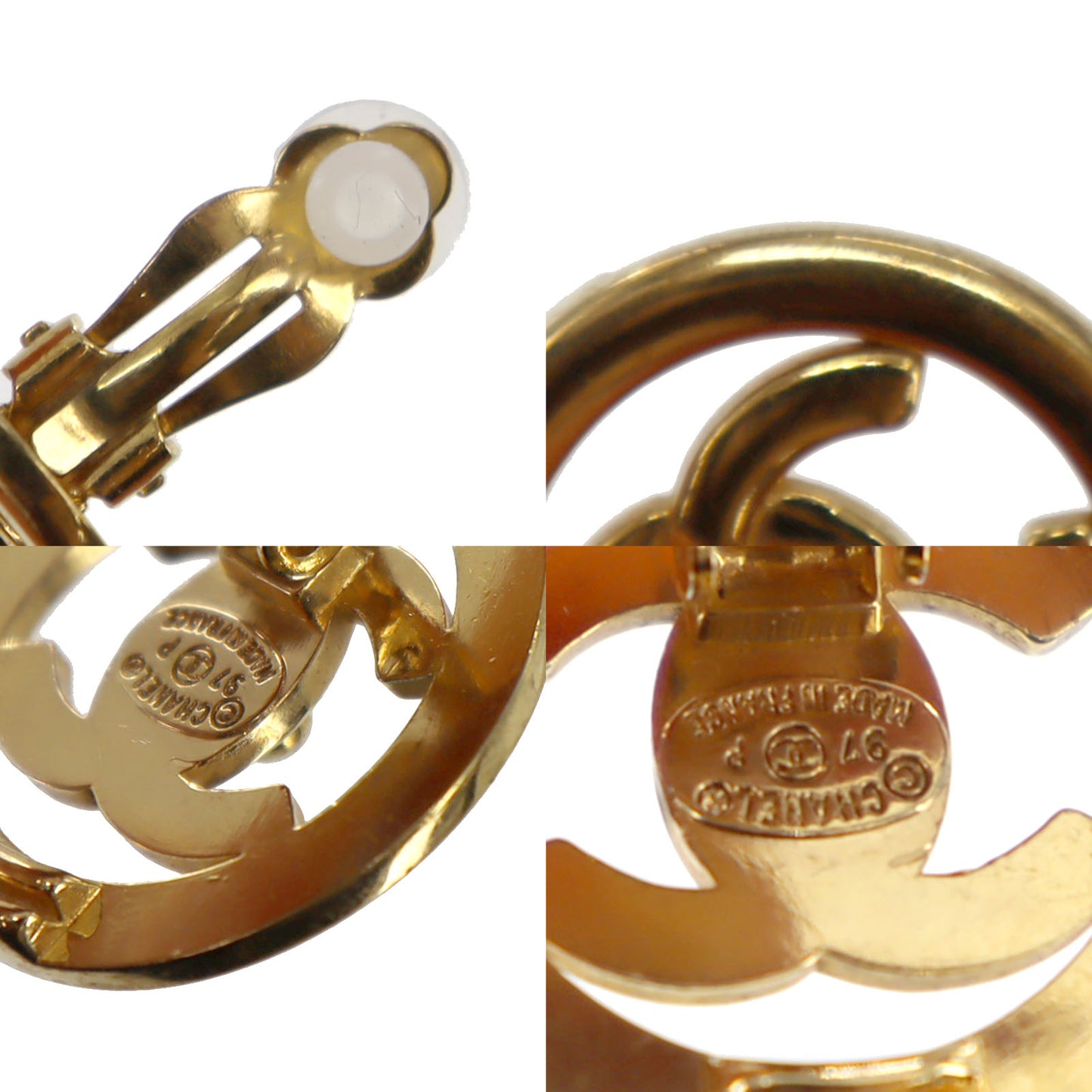 CHANEL CC Logos Earrings Gold Clip-On 97P #AG858