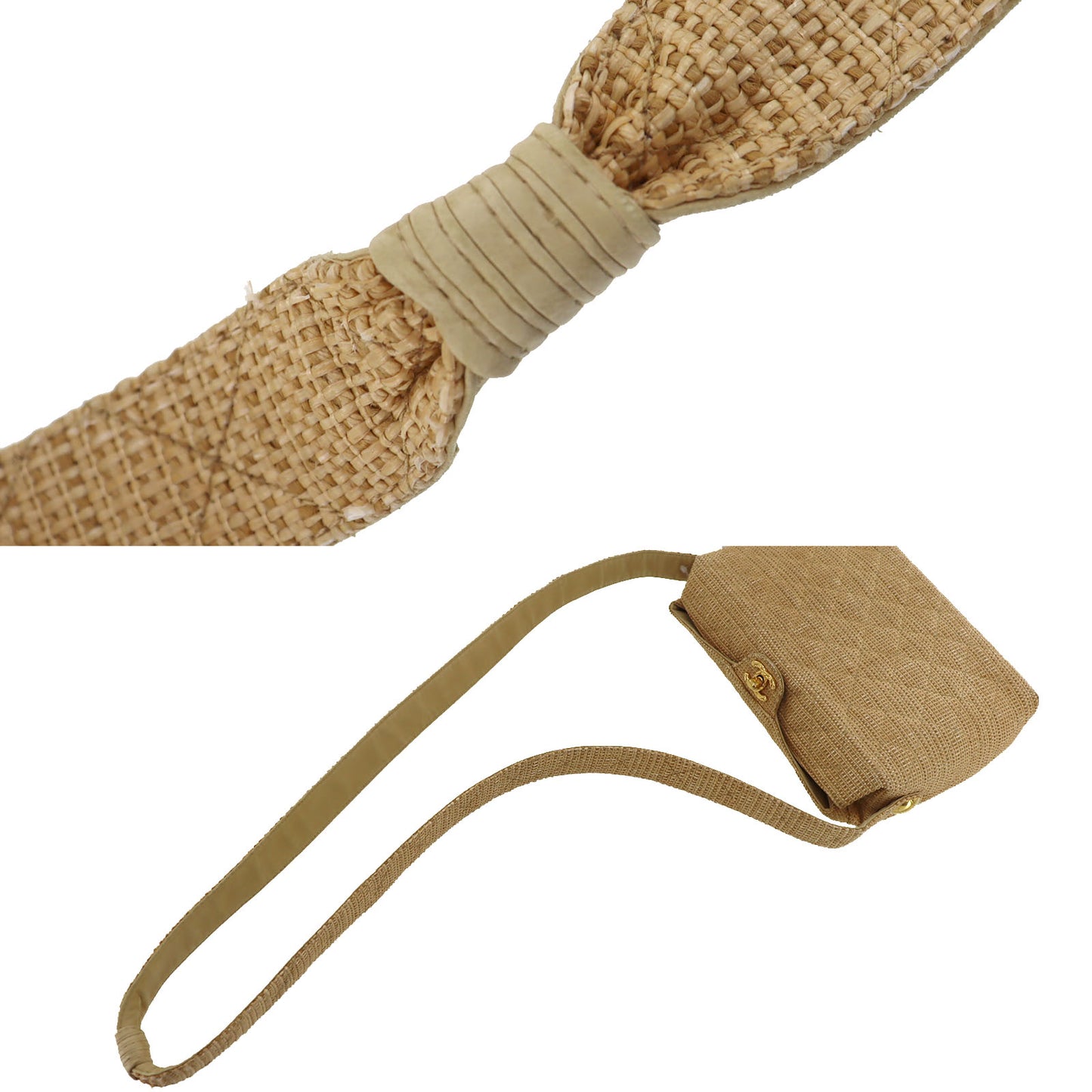 CHANEL Straw Shoulder Bag Crossbody Beige Made around 1992 #AH362