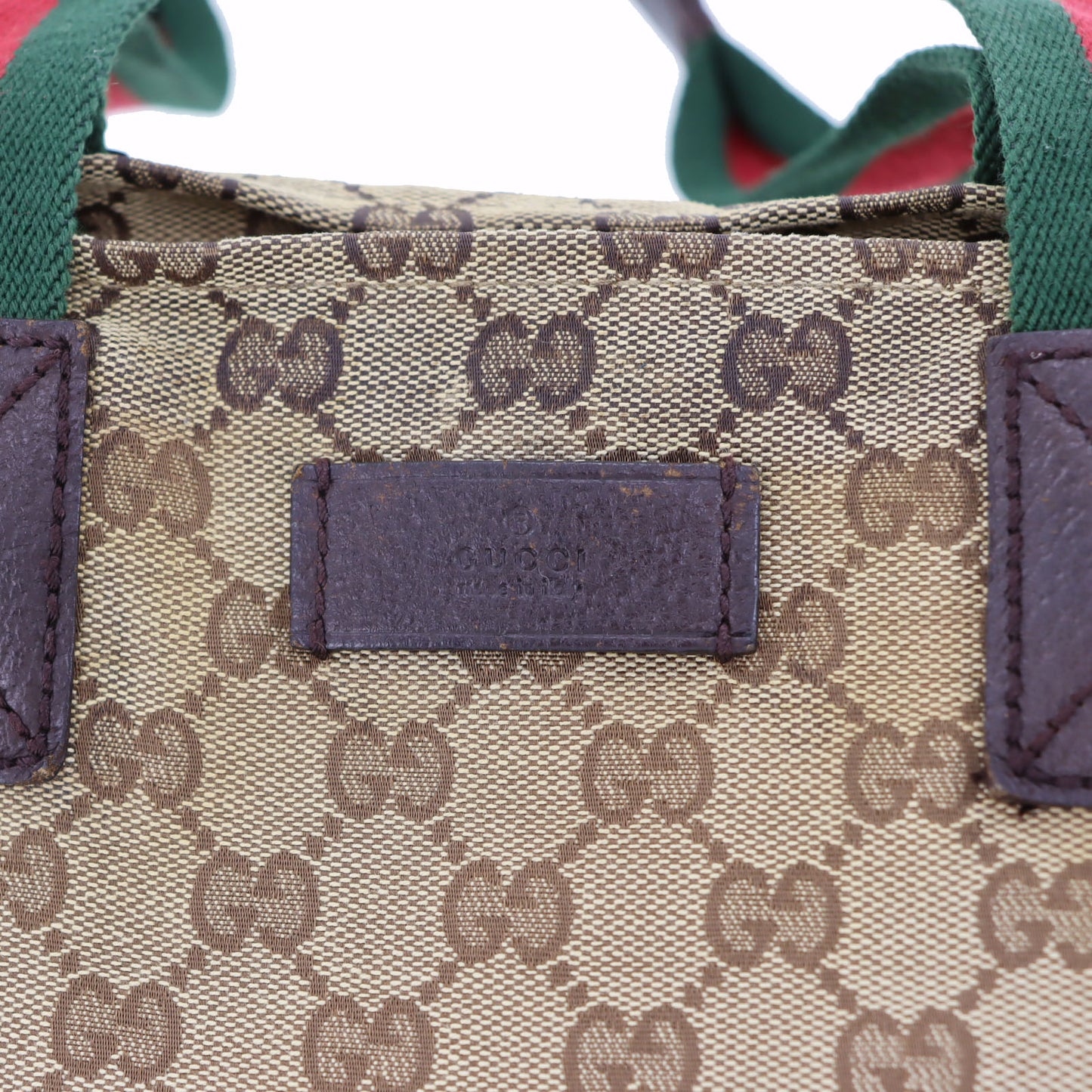 GUCCI Original GG Web Stripe Tote Handbag Brown Canvas #BT459