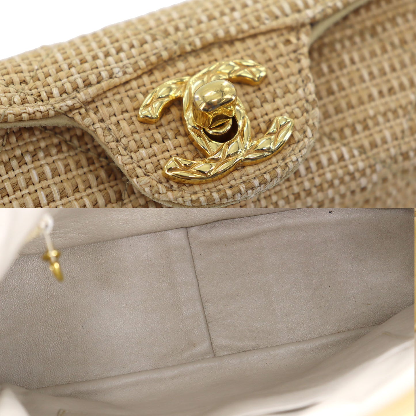 CHANEL Straw Shoulder Bag Crossbody Beige Made around 1992 #AH362